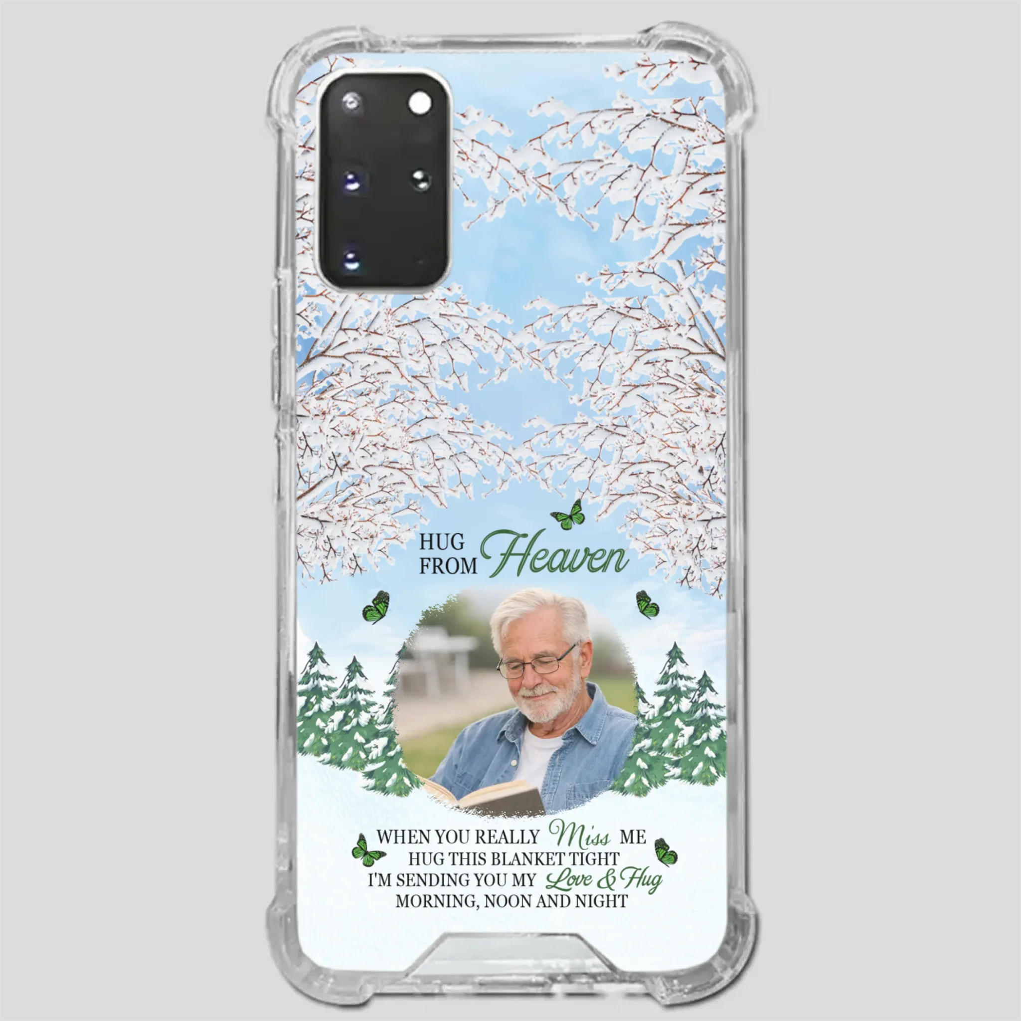 Heavenly Hug Grandpa Phone Case – Personalized Memorial Gift with Green Butterflies - 89Prints