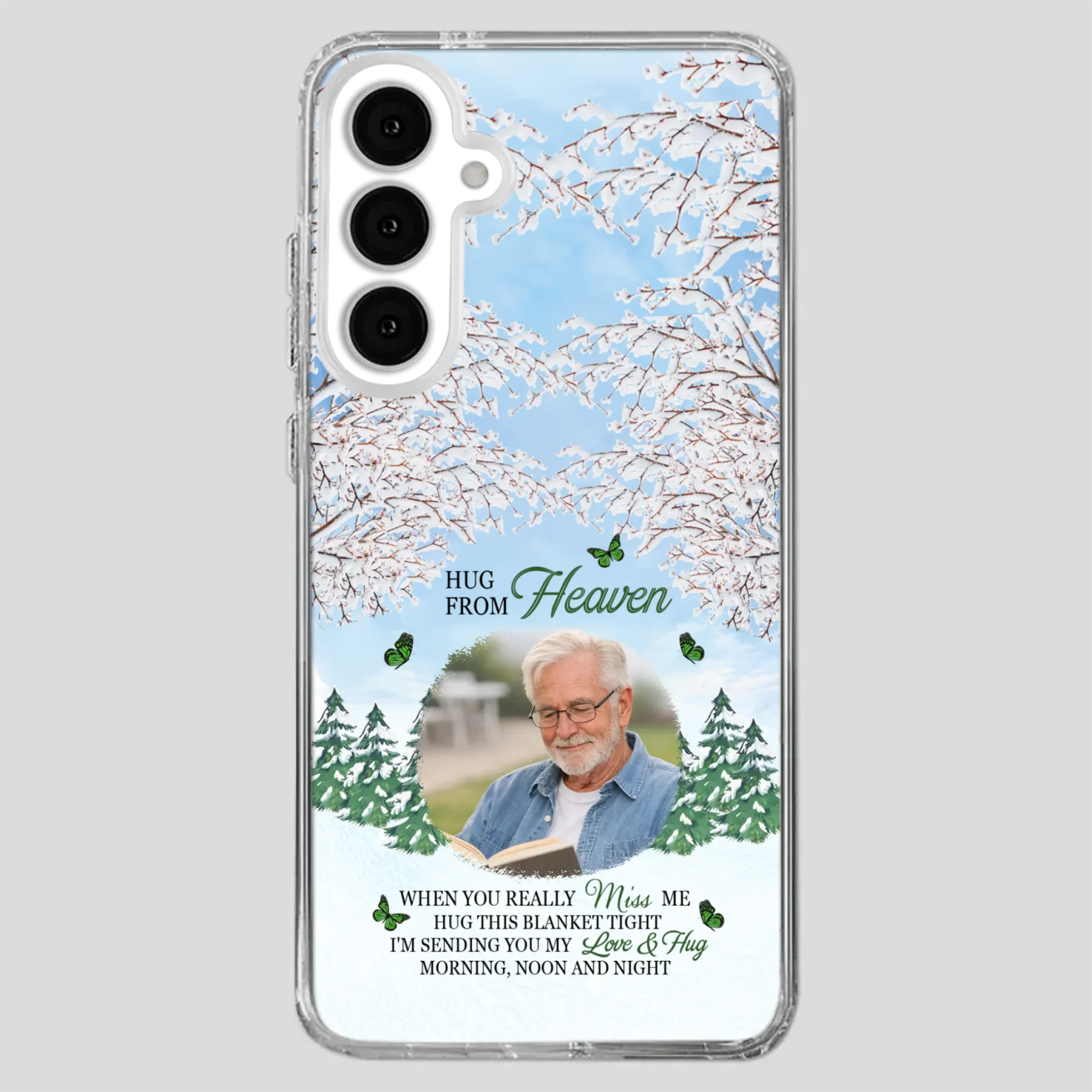 Heavenly Hug Grandpa Phone Case – Personalized Memorial Gift with Green Butterflies - 89Prints