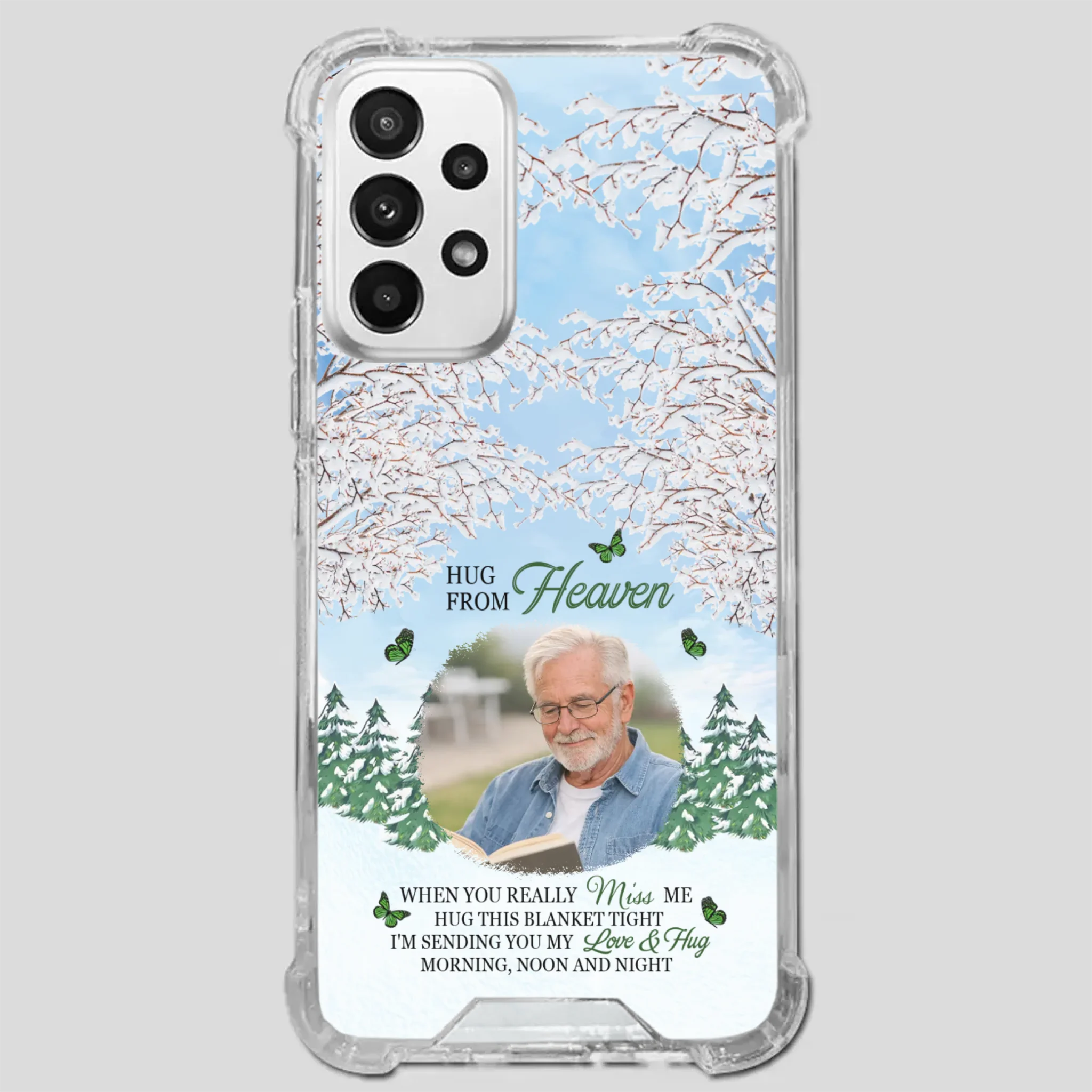 Heavenly Hug Grandpa Phone Case – Personalized Memorial Gift with Green Butterflies - 89Prints