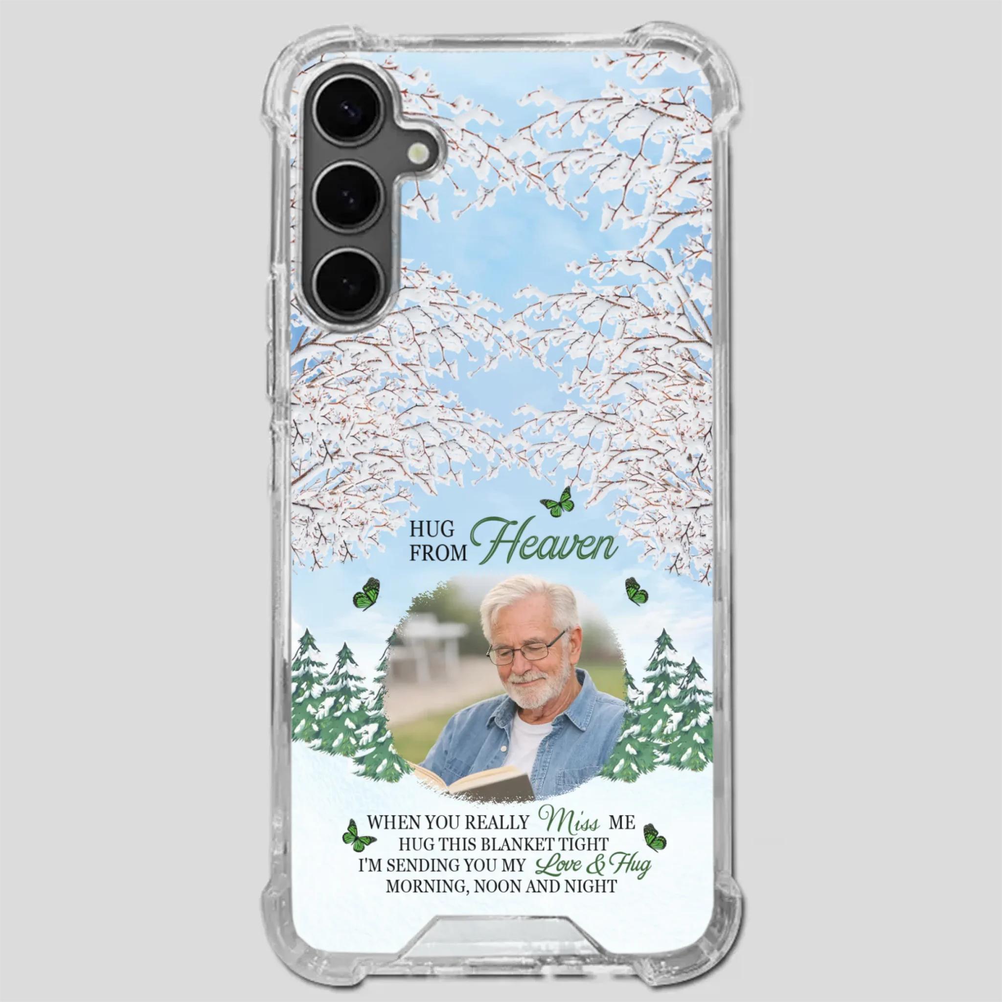 Heavenly Hug Grandpa Phone Case – Personalized Memorial Gift with Green Butterflies - 89Prints