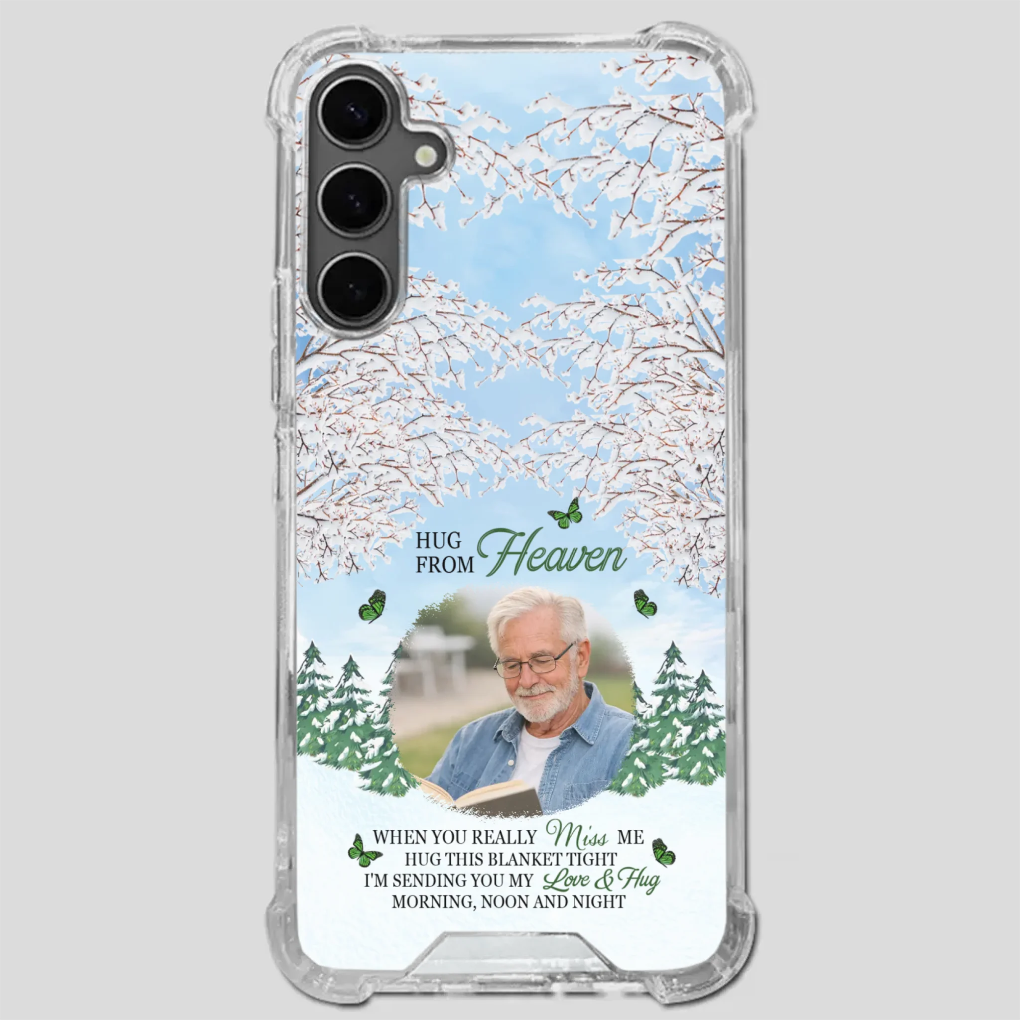 Heavenly Hug Grandpa Phone Case – Personalized Memorial Gift with Green Butterflies - 89Prints