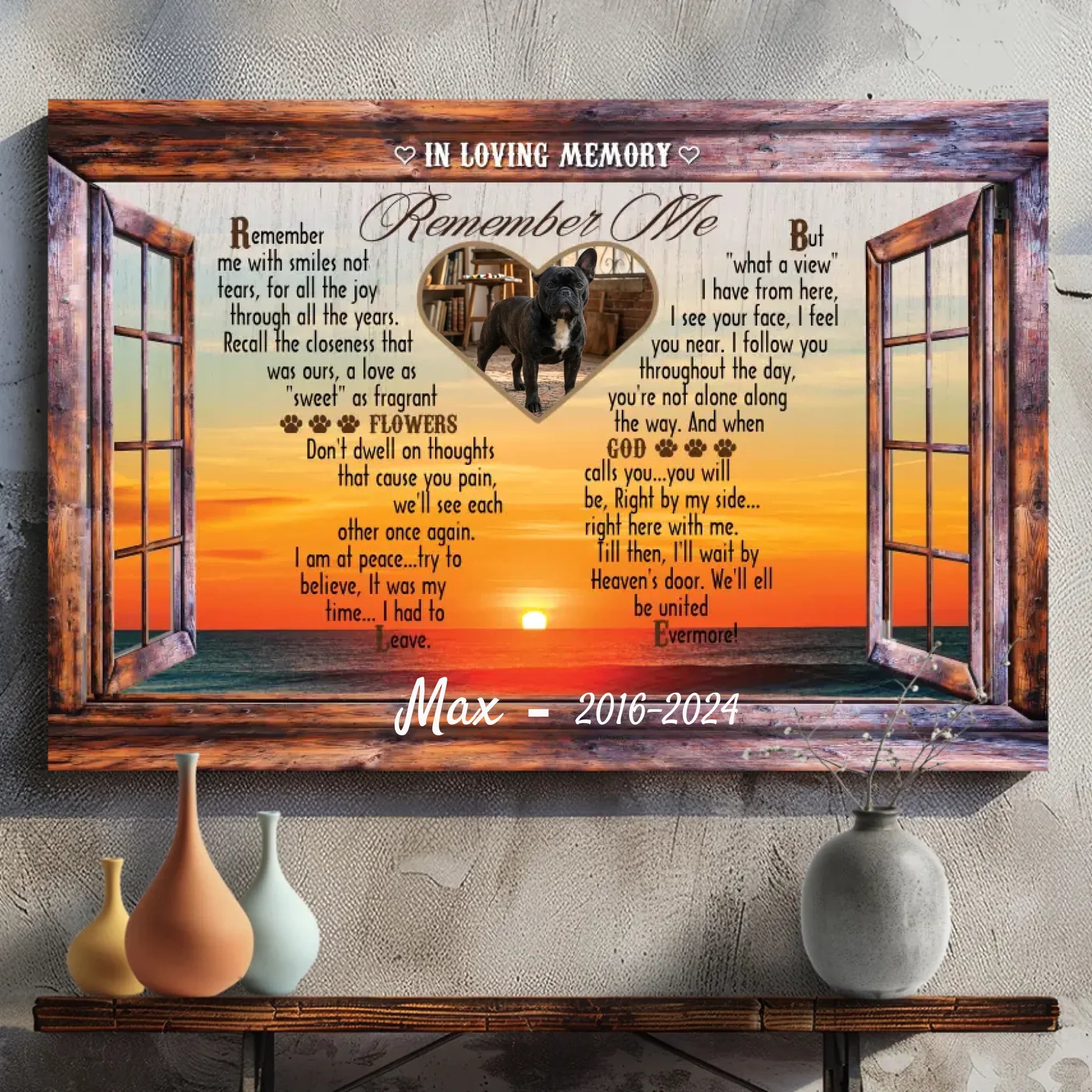 French Bulldog Canvas Wall Art - Custom Dog Memorial Window Sign