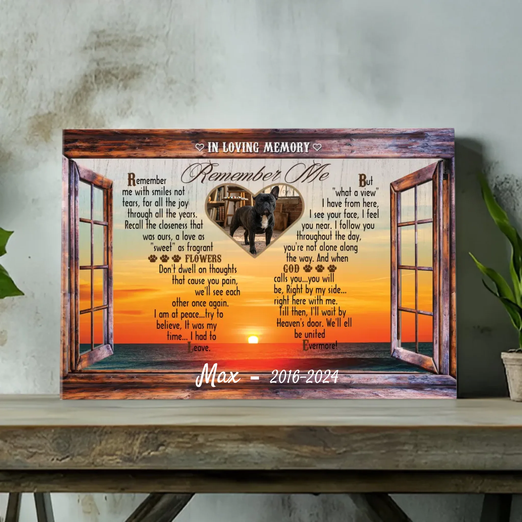 French Bulldog Canvas Wall Art - Custom Dog Memorial Window Sign