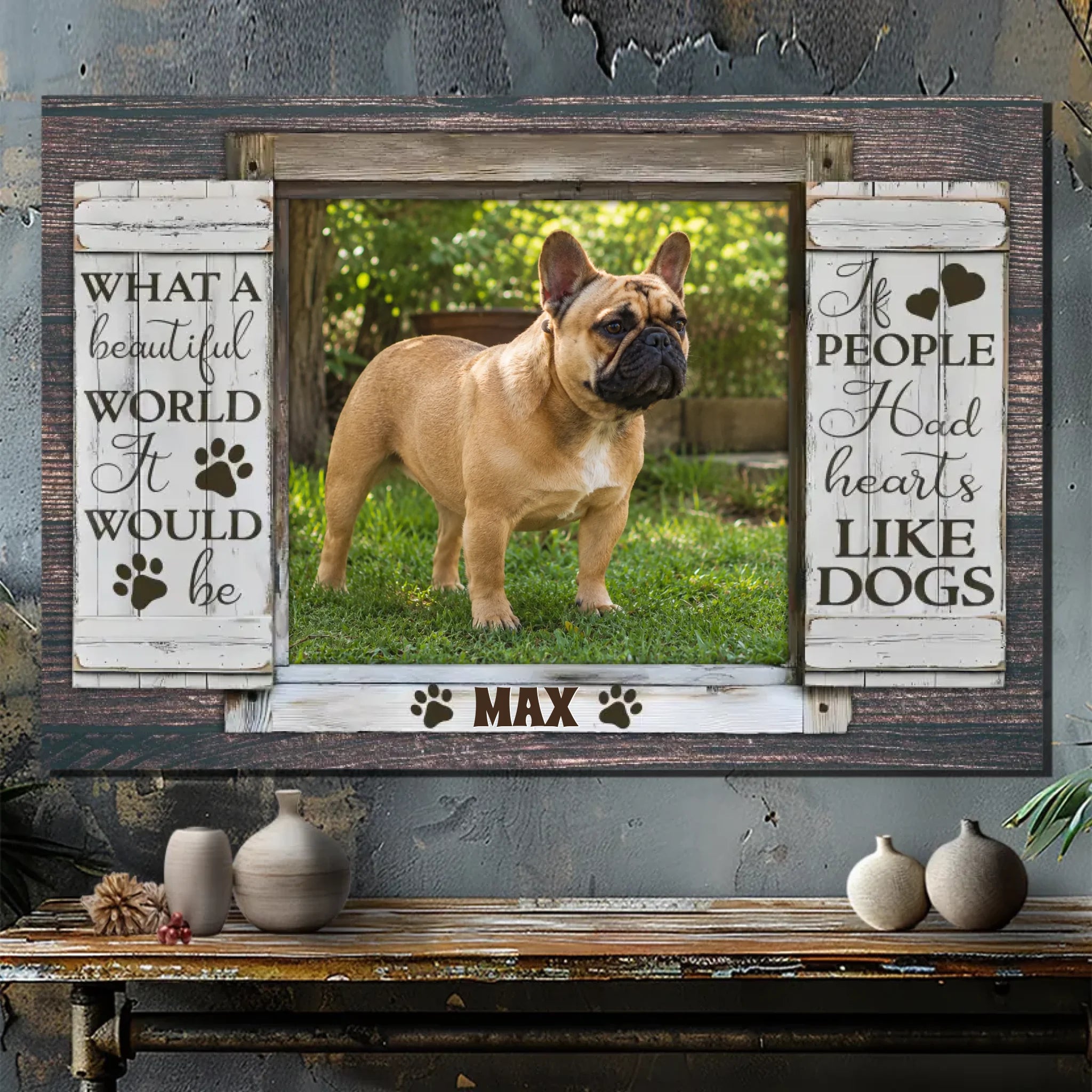 French Bulldog Canvas Wall Art – Rustic Farmhouse Dog Portrait Decor for Pet Lovers