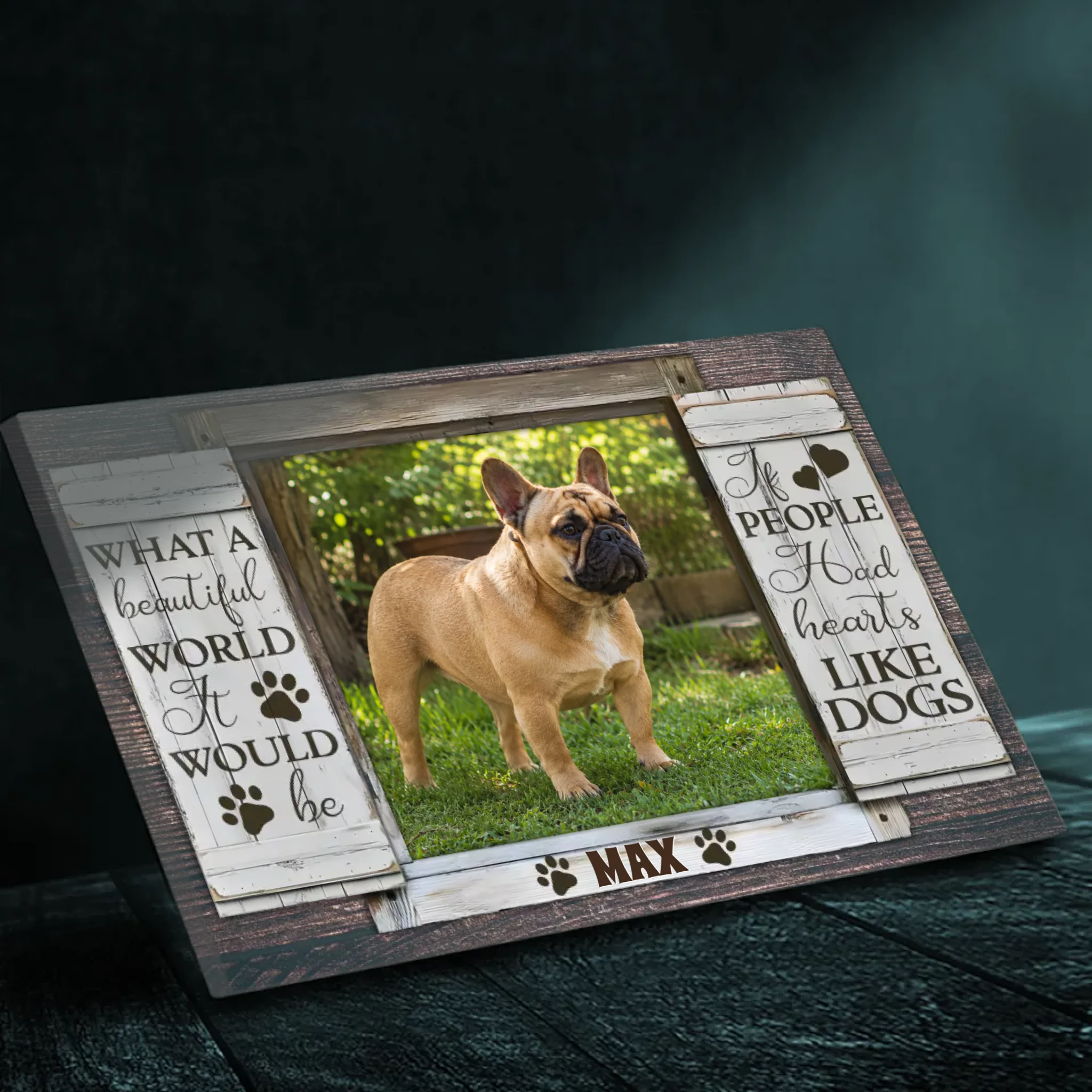 French Bulldog Canvas Wall Art – Rustic Farmhouse Dog Portrait Decor for Pet Lovers