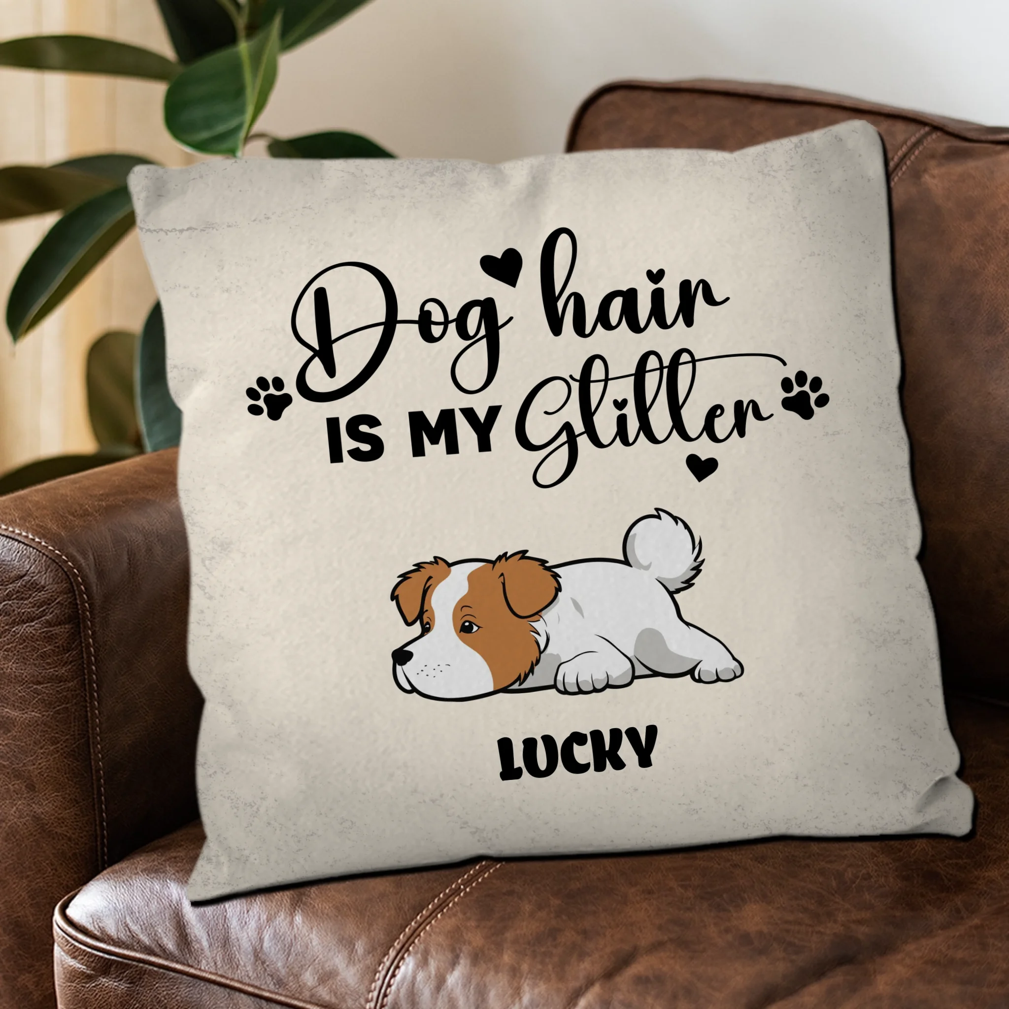 Dog Hair Is My Glitter Personalized Pillow Cover – Custom Dog Lover Gift with Dog Name