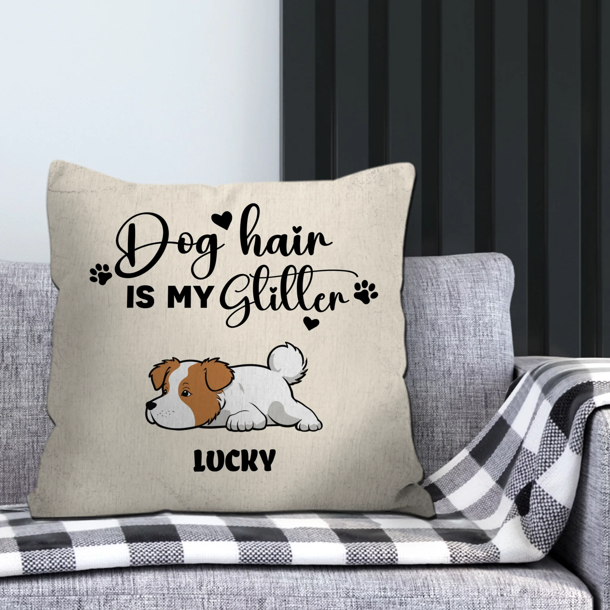 Dog Hair Is My Glitter Personalized Pillow Cover – Custom Dog Lover Gift with Dog Name