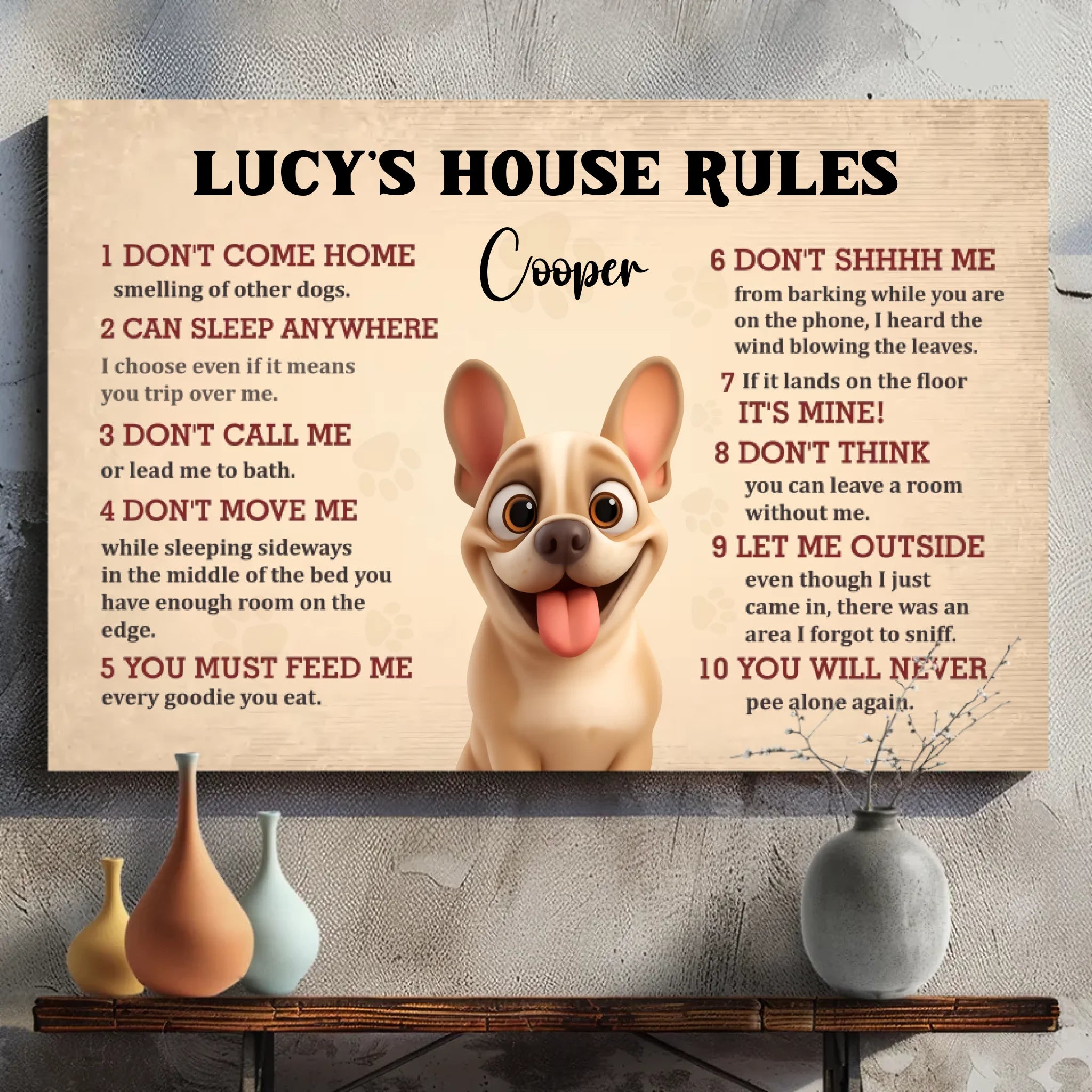Personalized French Bulldog House Rules Canvas Wall Art – Dog Lover Gift