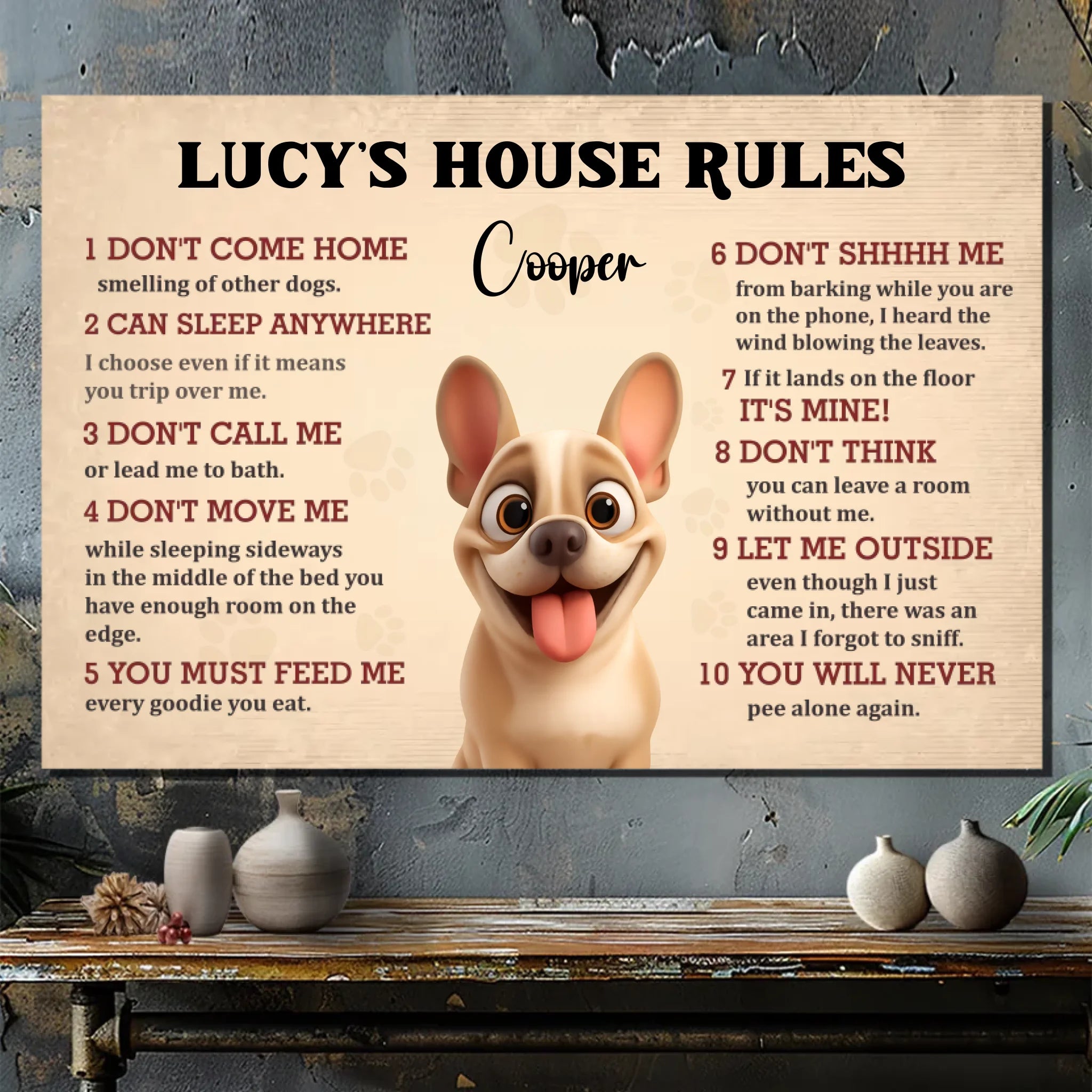 Personalized French Bulldog House Rules Canvas Wall Art – Dog Lover Gift