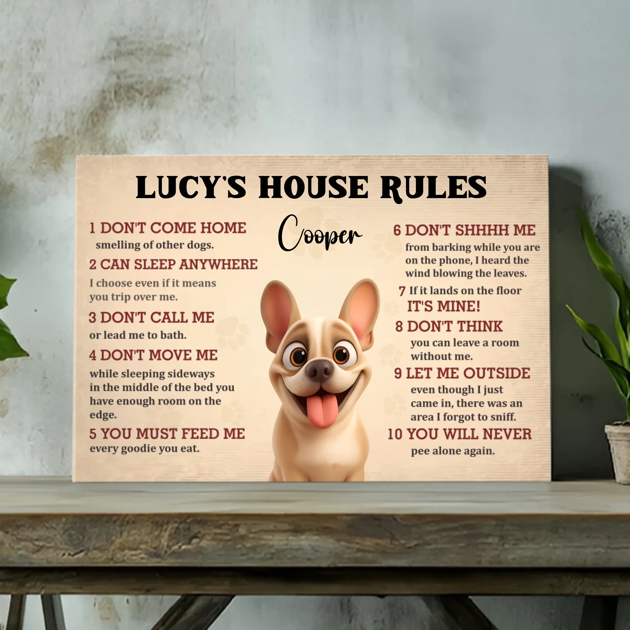 Personalized French Bulldog House Rules Canvas Wall Art – Dog Lover Gift
