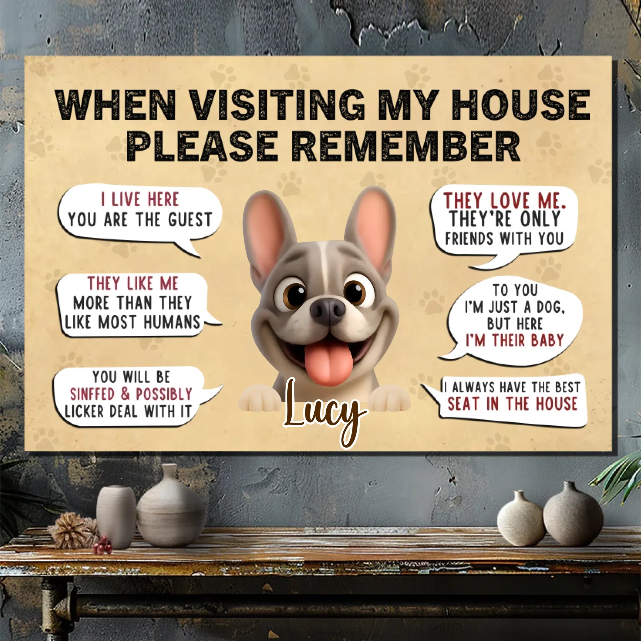 Personalized French Bulldog Funny House Rules Canvas Wall Art – Custom Dog Lover Gift