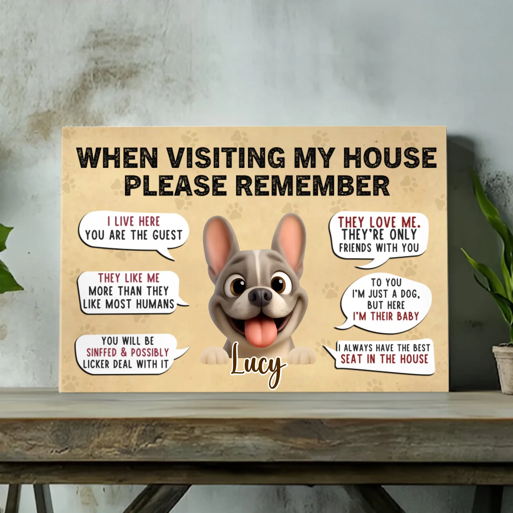 Personalized French Bulldog Funny House Rules Canvas Wall Art – Custom Dog Lover Gift