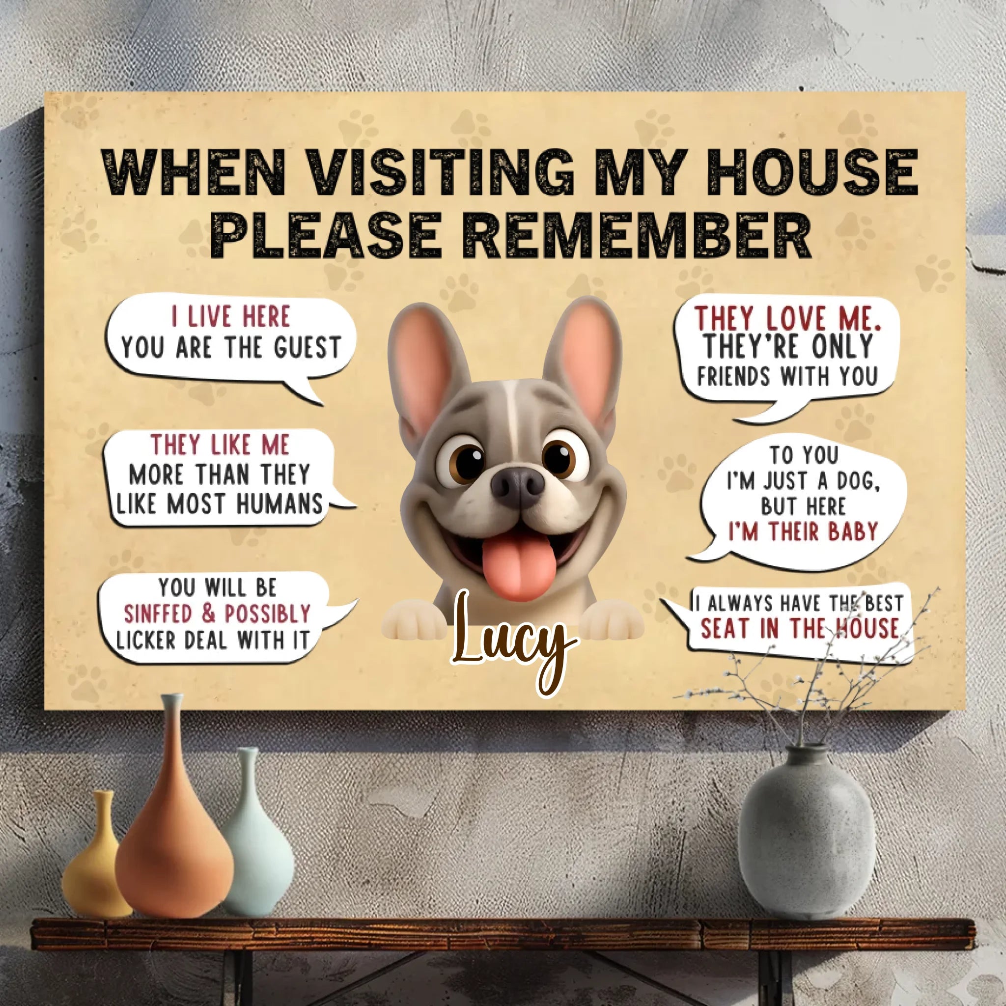 Personalized French Bulldog Funny House Rules Canvas Wall Art – Custom Dog Lover Gift