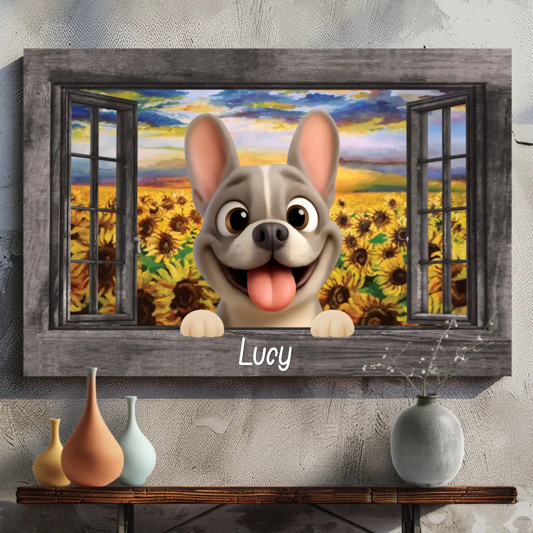 Personalized French Bulldog Window View Canvas Wall Art – Cute Dog Lover Gift Decor