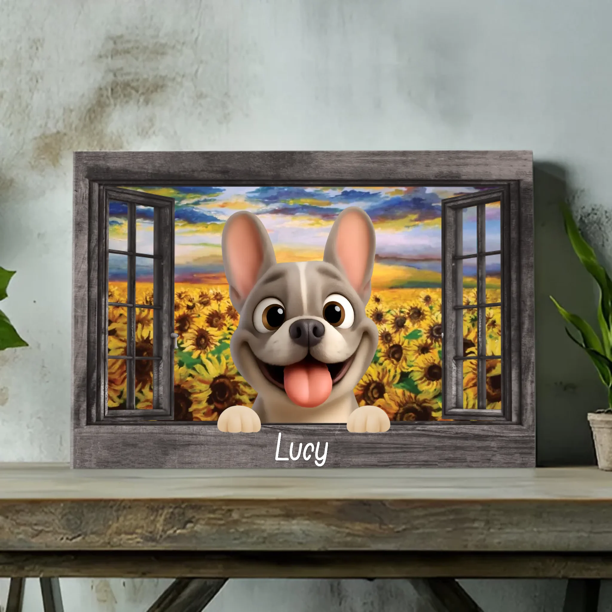 Personalized French Bulldog Window View Canvas Wall Art – Cute Dog Lover Gift Decor