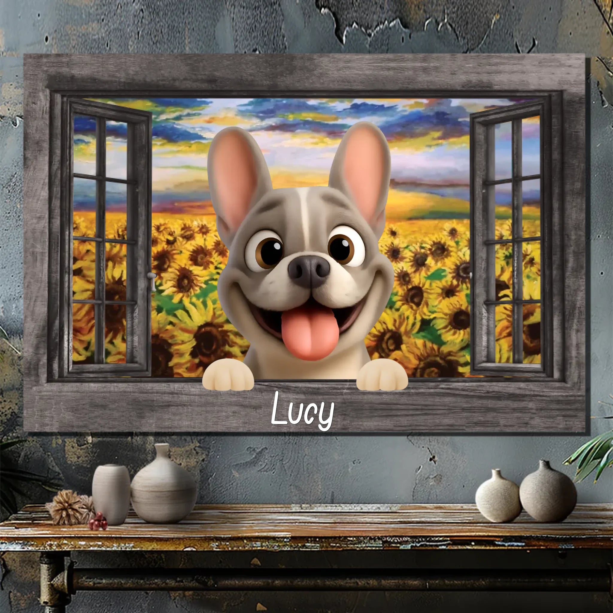 Personalized French Bulldog Window View Canvas Wall Art – Cute Dog Lover Gift Decor