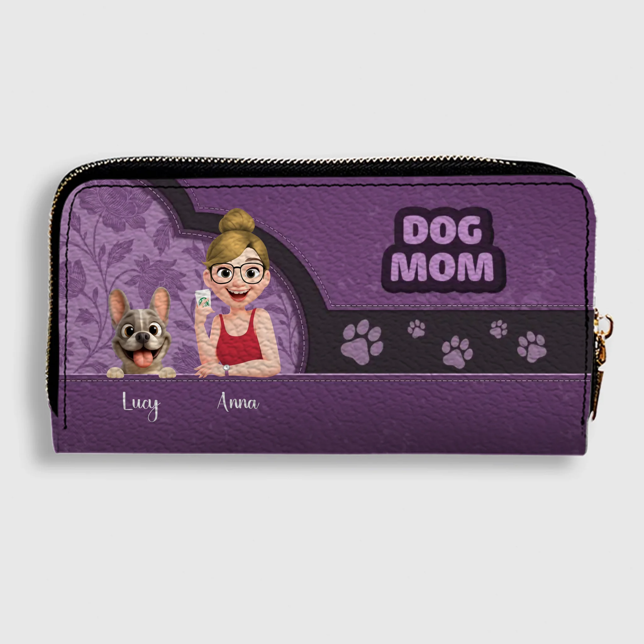 Personalized Dog Mom French Bulldog Wallet - Custom Floral Dog Lover Present