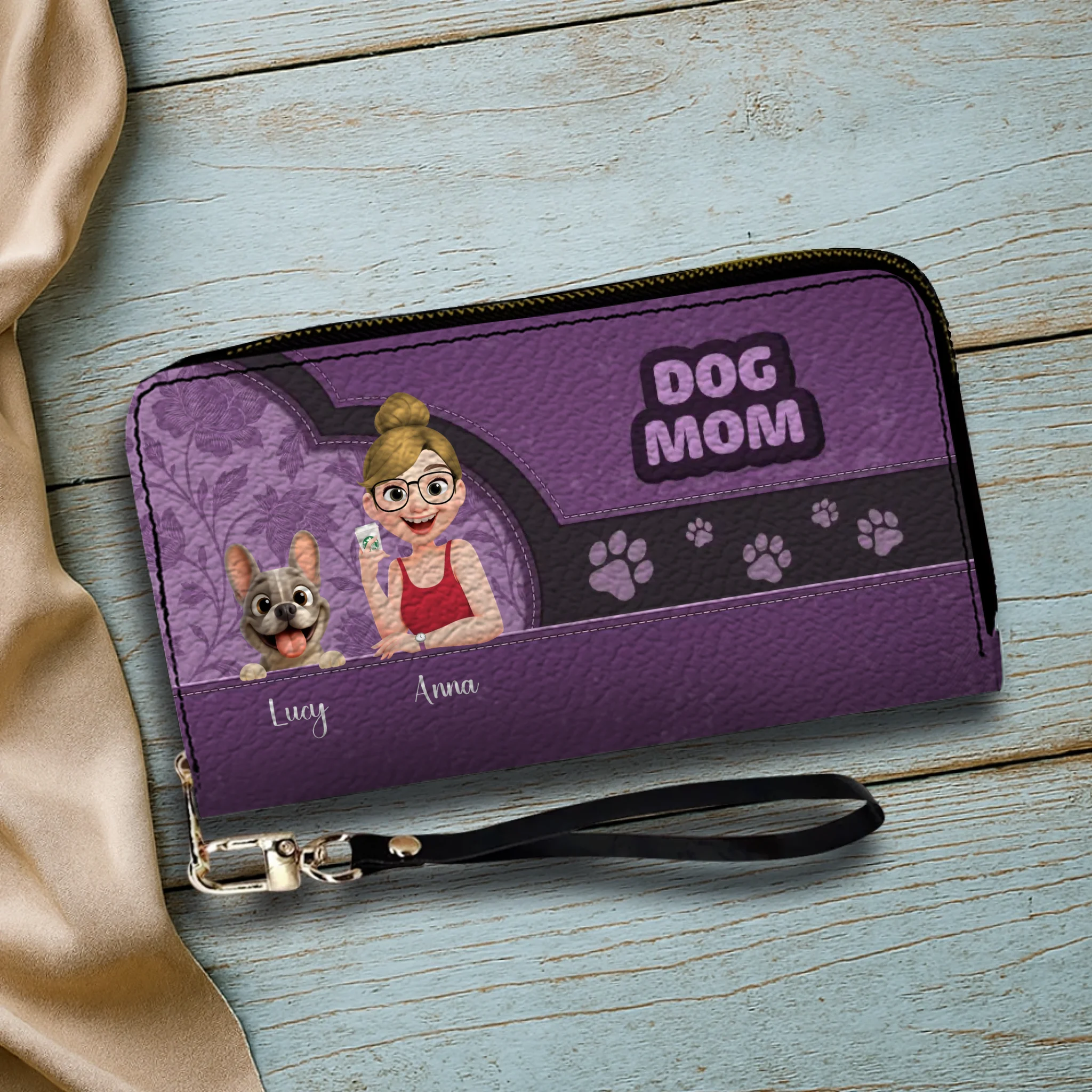 Personalized Dog Mom French Bulldog Wallet - Custom Floral Dog Lover Present