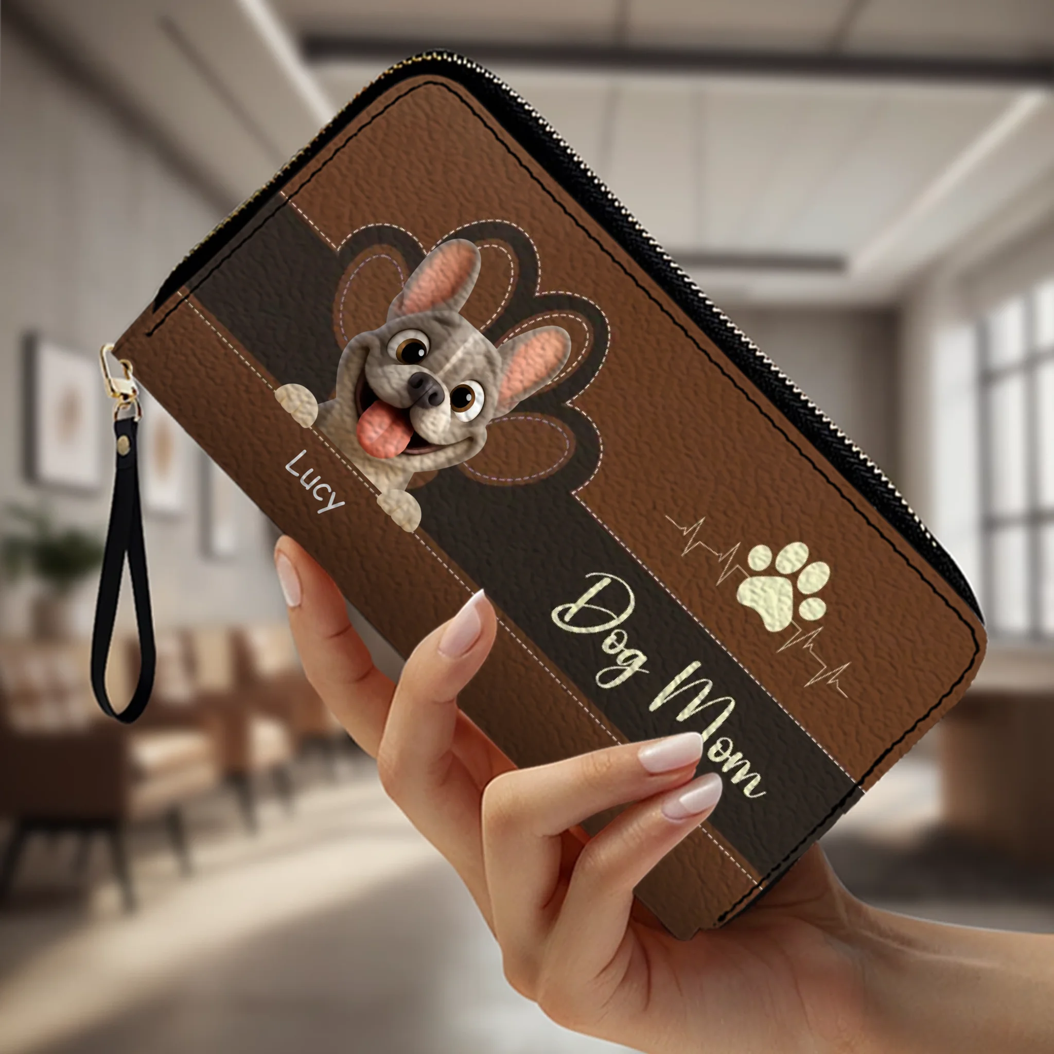 Personalized Dog Mom French Bulldog Wallet - Custom Cute Frenchie Parent