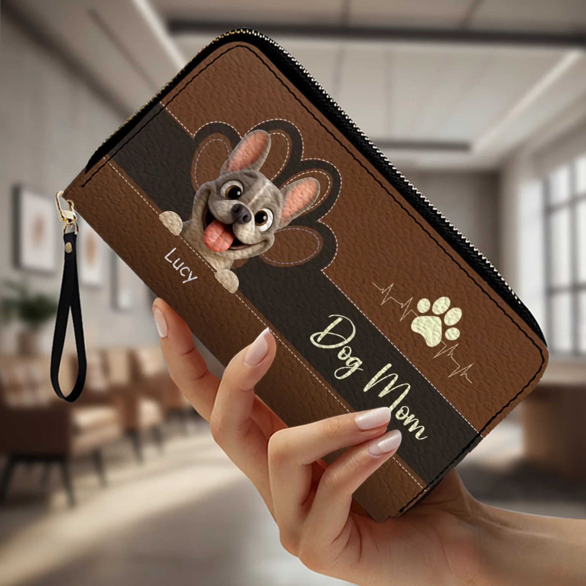 Personalized Dog Mom French Bulldog Wallet - Custom Cute Frenchie Parent