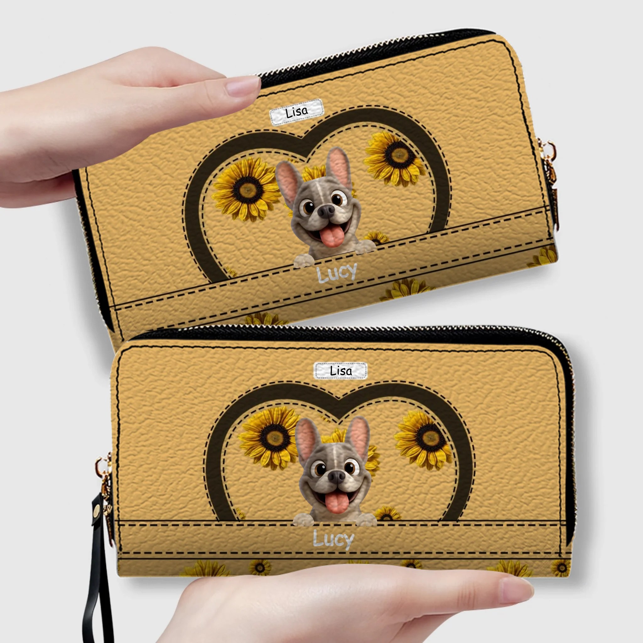 Personalized Sunflower French Bulldog Wallet - Custom Cute Frenchie Gift