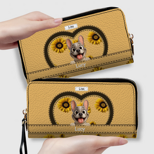 Personalized Sunflower French Bulldog Wallet - Custom Cute Frenchie Gift