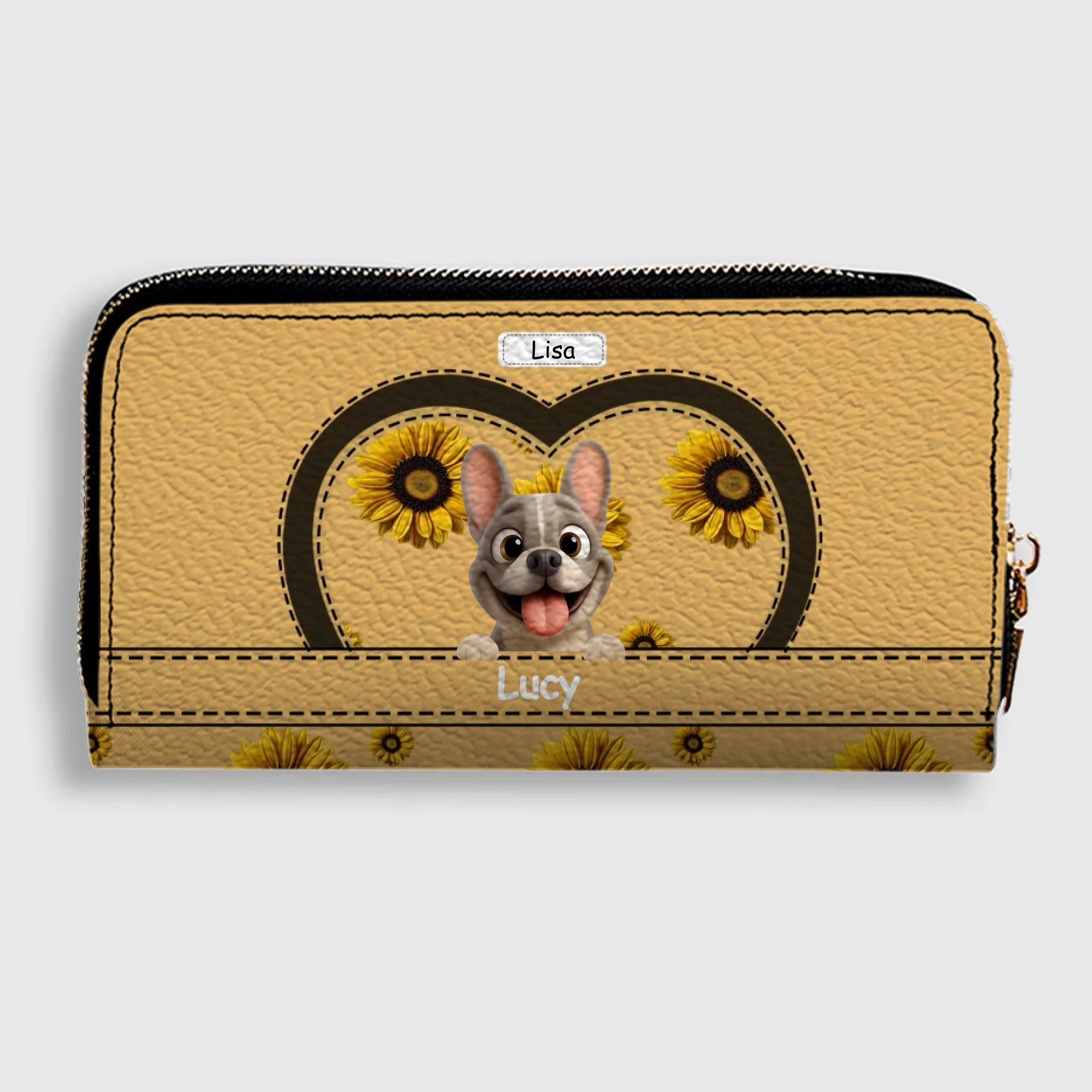 Personalized Sunflower French Bulldog Wallet - Custom Cute Frenchie Gift