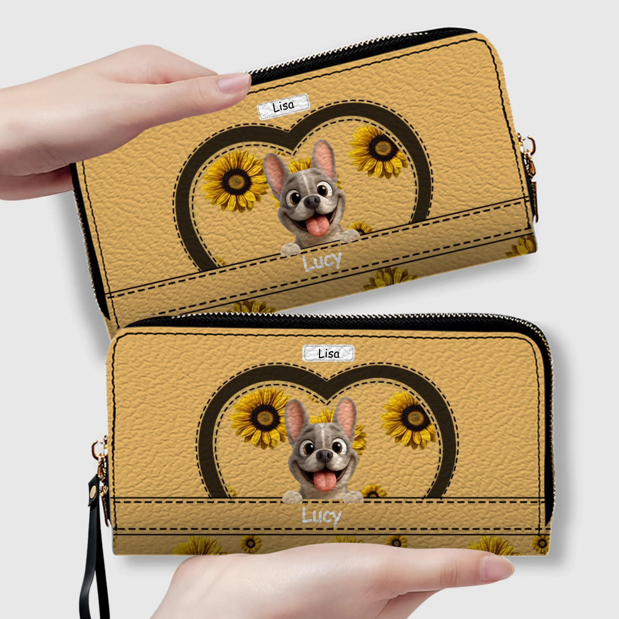 Personalized Sunflower French Bulldog Wallet - Custom Cute Frenchie Gift