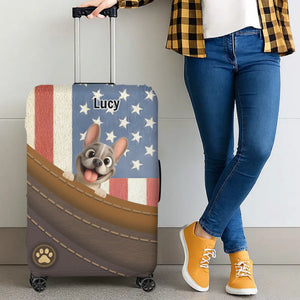 Patriotic French Bulldog Luggage Cover – Personalized USA Flag Suitcase Protector