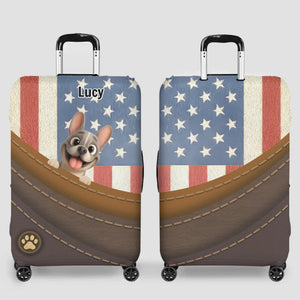 Patriotic French Bulldog Luggage Cover – Personalized USA Flag Suitcase Protector