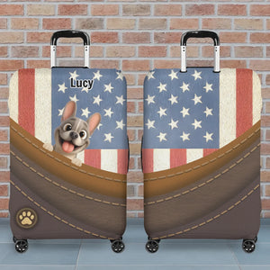 Patriotic French Bulldog Luggage Cover – Personalized USA Flag Suitcase Protector