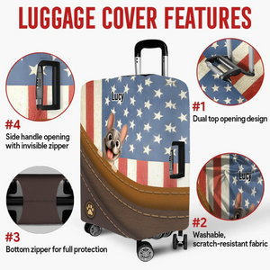 Patriotic French Bulldog Luggage Cover – Personalized USA Flag Suitcase Protector