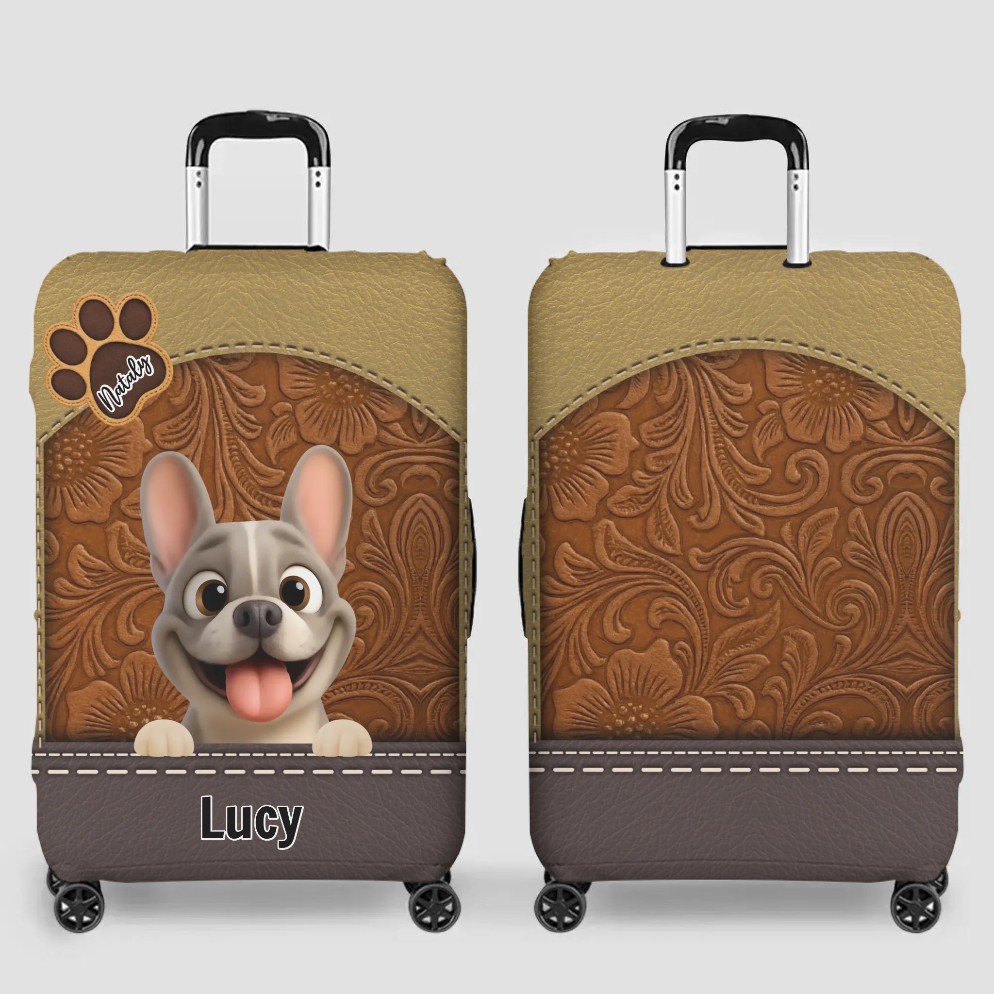 Vintage Floral French Bulldog Luggage Cover – Personalized Suitcase Protector