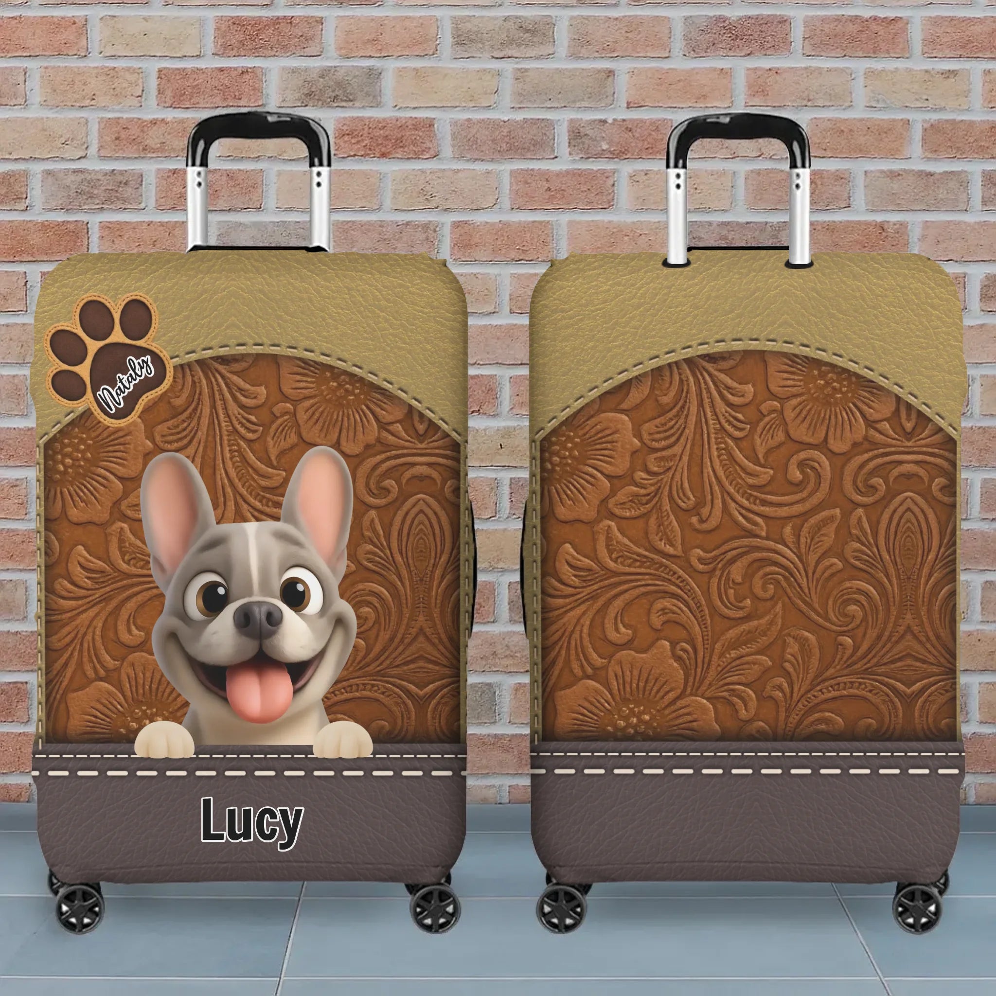 Vintage Floral French Bulldog Luggage Cover – Personalized Suitcase Protector