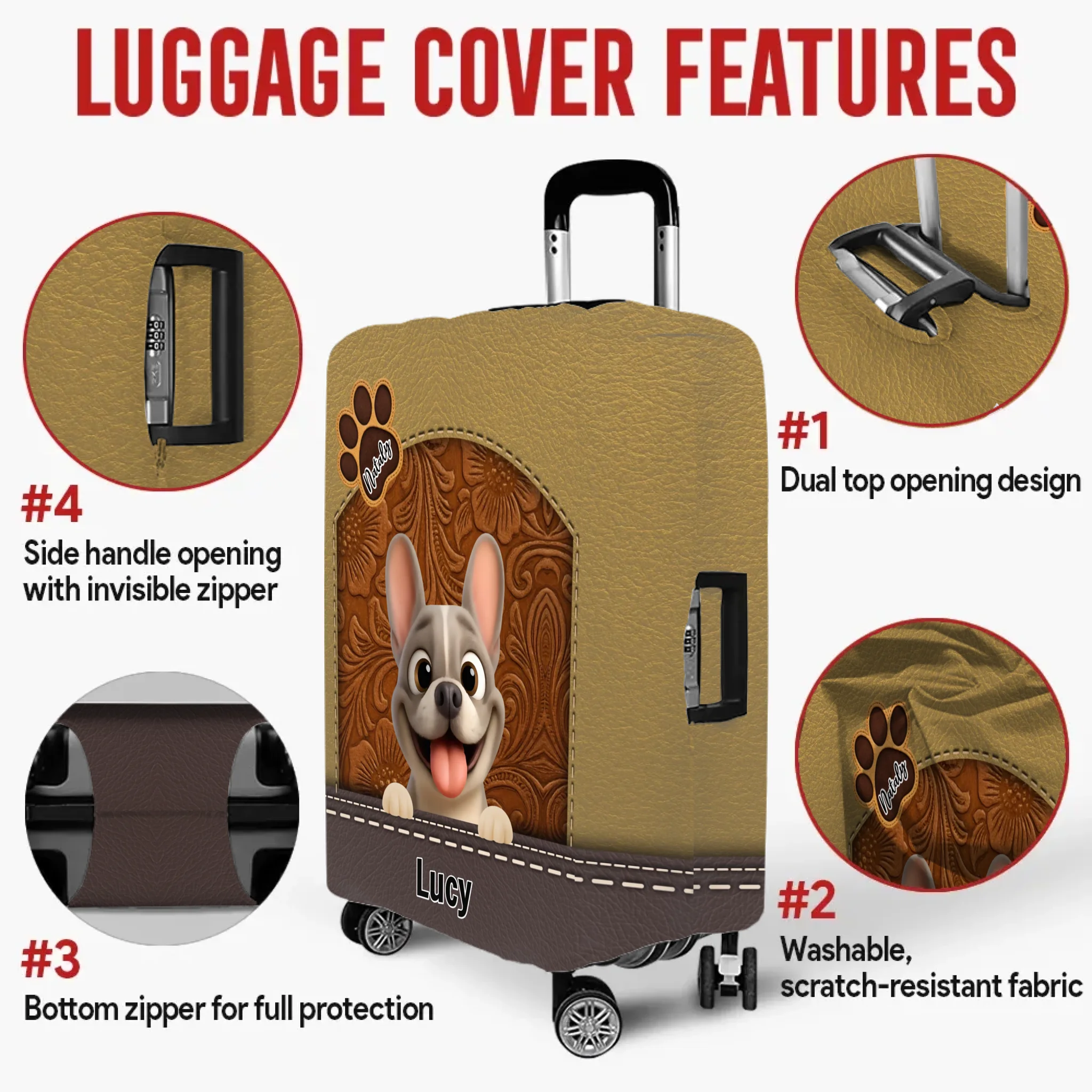 Vintage Floral French Bulldog Luggage Cover – Personalized Suitcase Protector