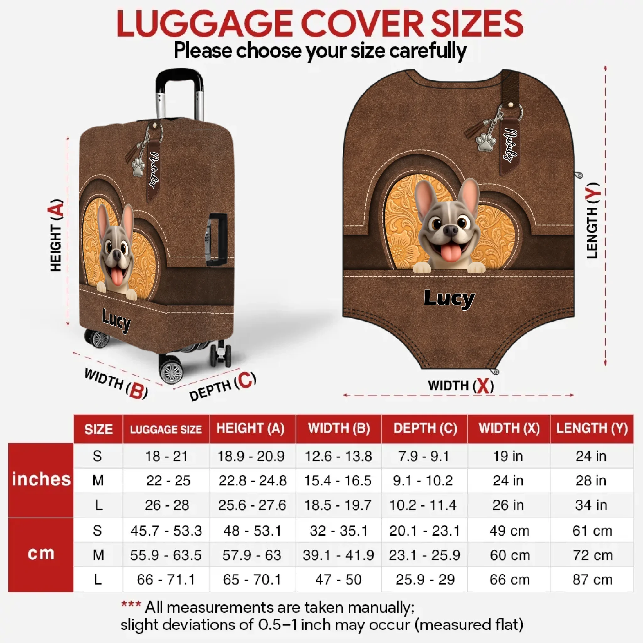 Vintage Heart French Bulldog Luggage Cover – Customized Suitcase Protector