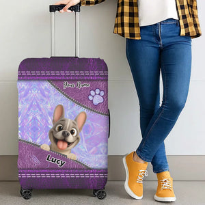 Holographic Purple French Bulldog Luggage Cover – Personalized Suitcase Protector