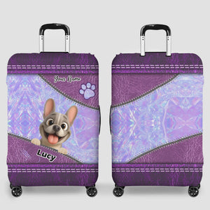 Holographic Purple French Bulldog Luggage Cover – Personalized Suitcase Protector