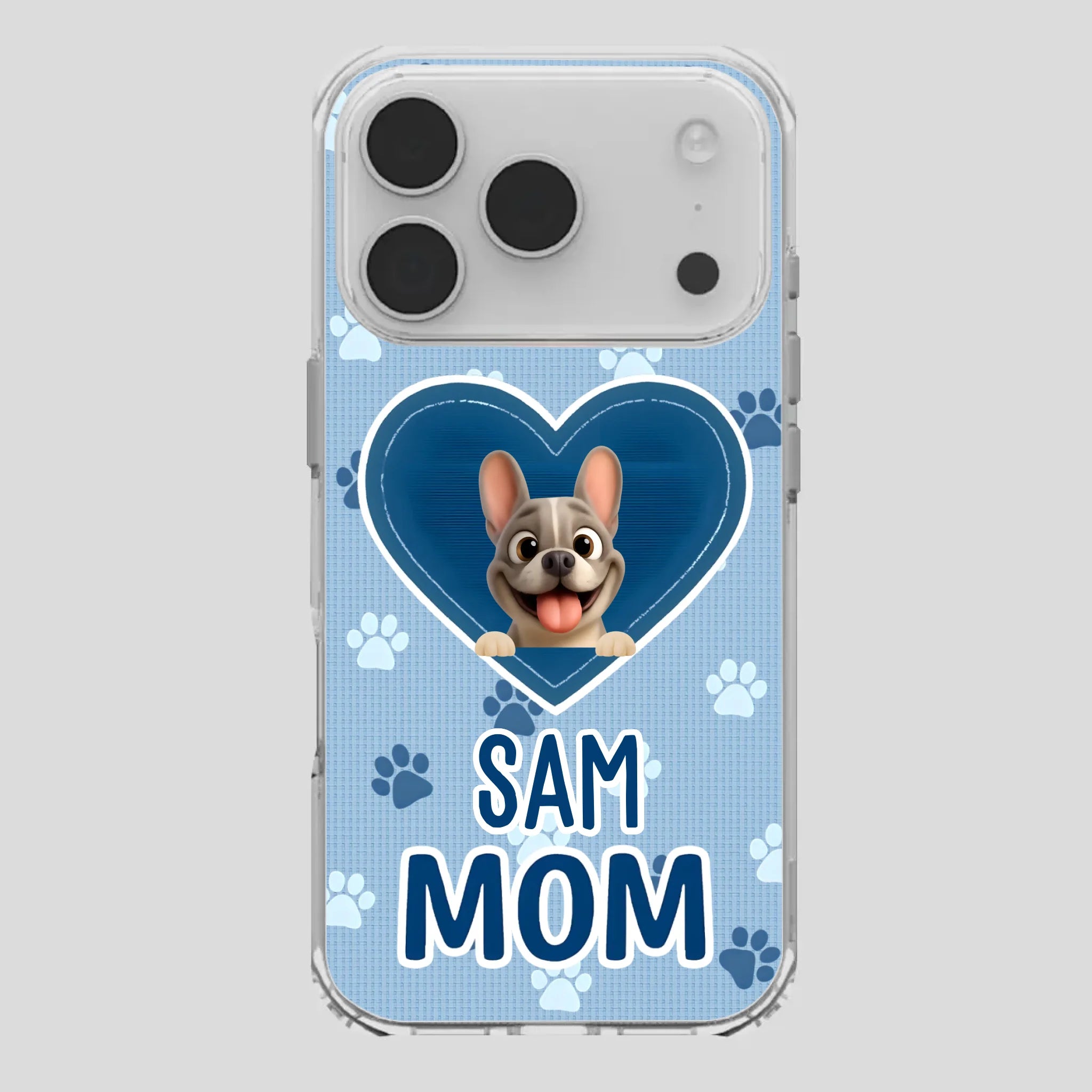 Customized French Bulldog Phone Case – Blue Heart Dog Mom Mobile Cover