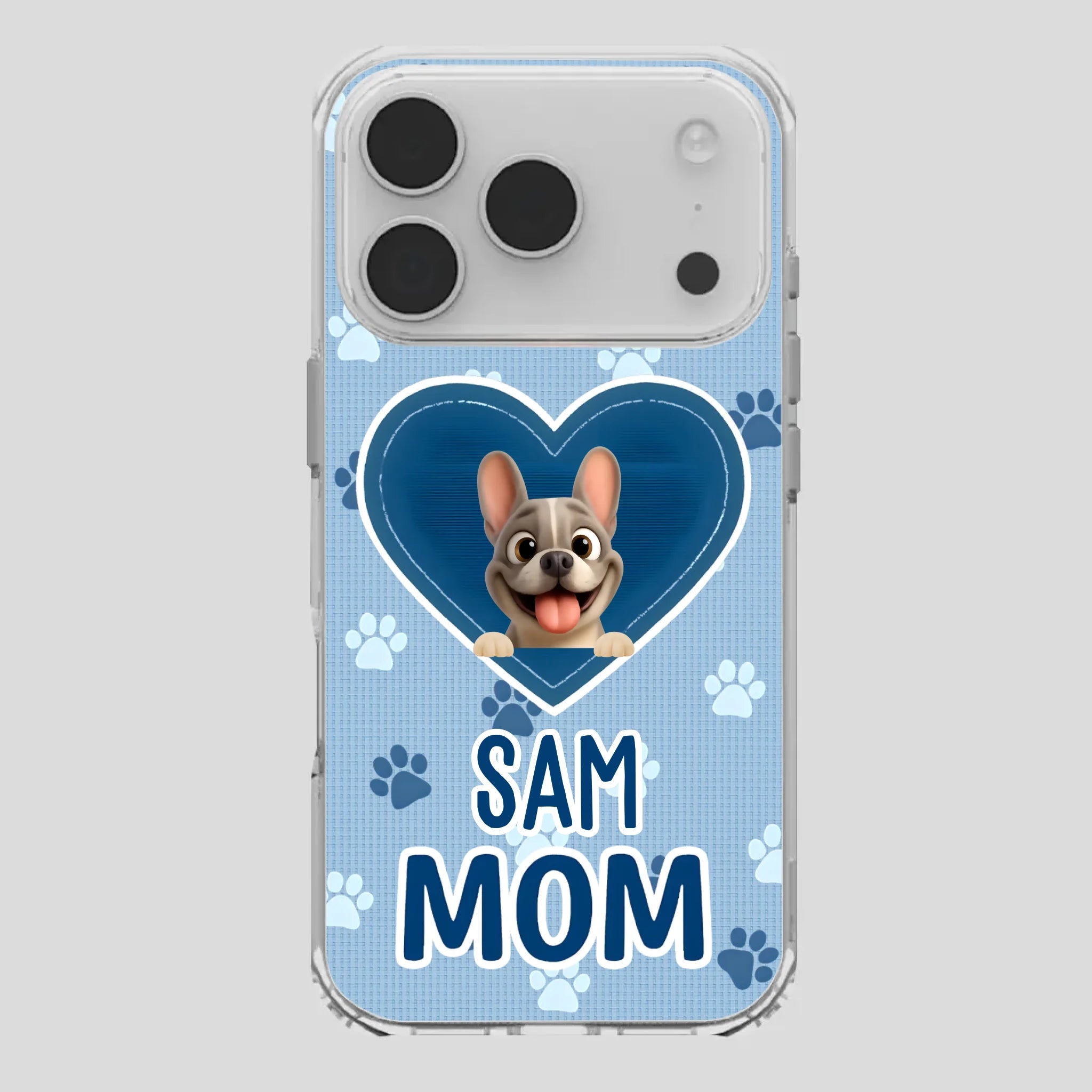 Customized French Bulldog Phone Case – Blue Heart Dog Mom Mobile Cover