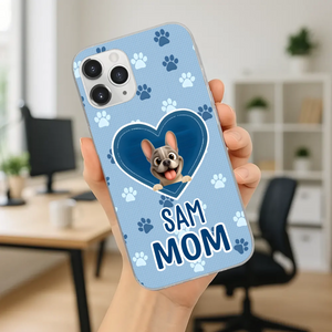 Customized French Bulldog Phone Case – Blue Heart Dog Mom Mobile Cover