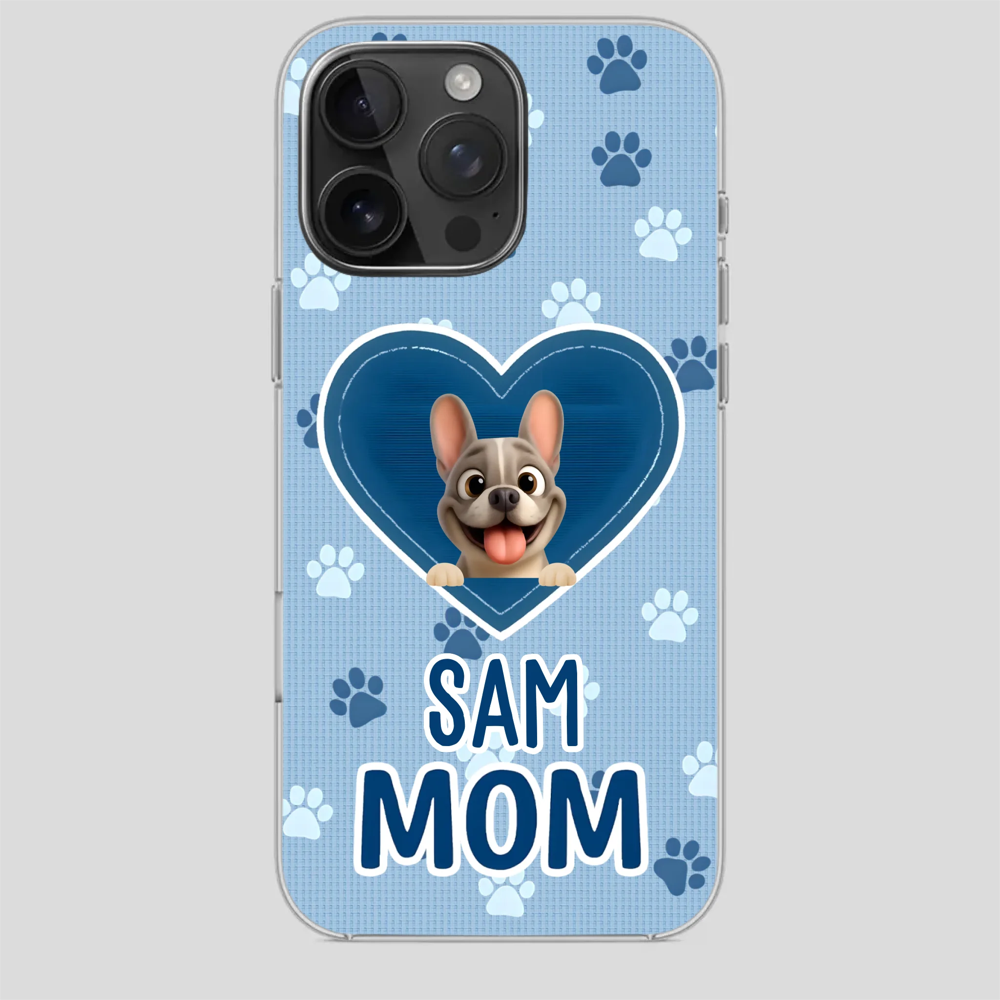 Customized French Bulldog Phone Case – Blue Heart Dog Mom Mobile Cover