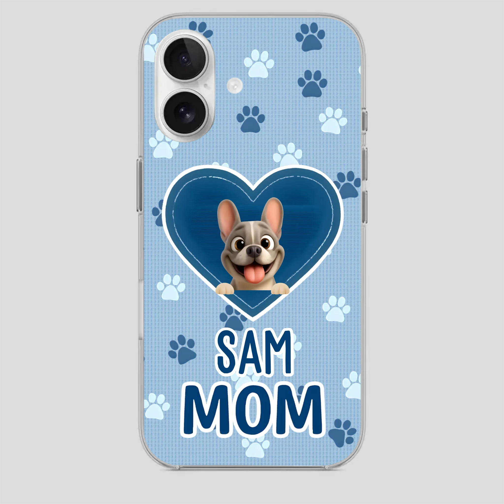Customized French Bulldog Phone Case – Blue Heart Dog Mom Mobile Cover