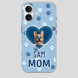 Customized French Bulldog Phone Case – Blue Heart Dog Mom Mobile Cover