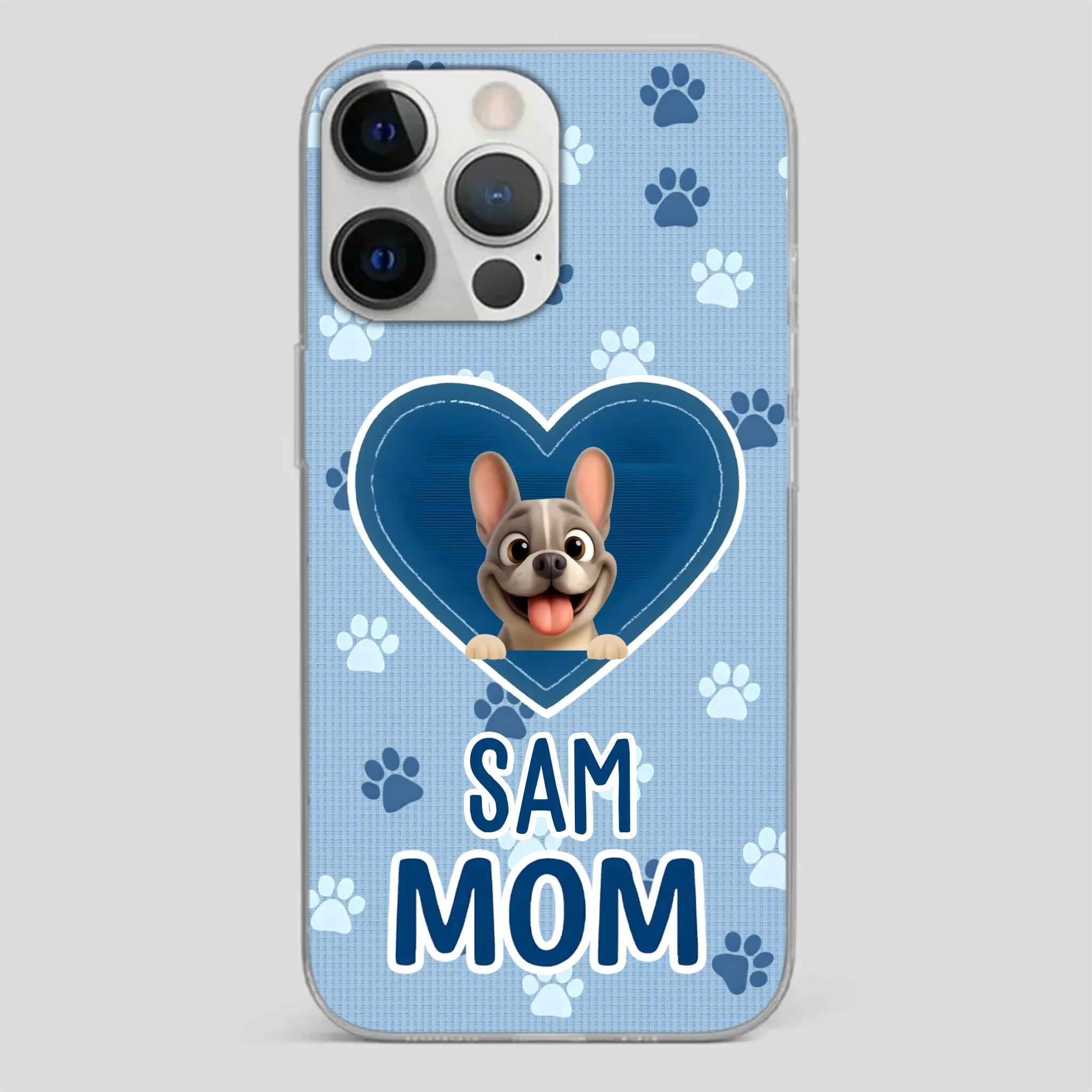 Customized French Bulldog Phone Case – Blue Heart Dog Mom Mobile Cover
