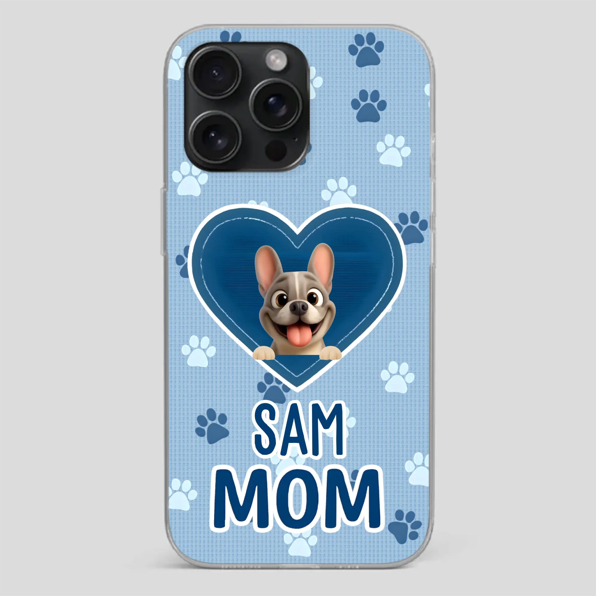 Customized French Bulldog Phone Case – Blue Heart Dog Mom Mobile Cover
