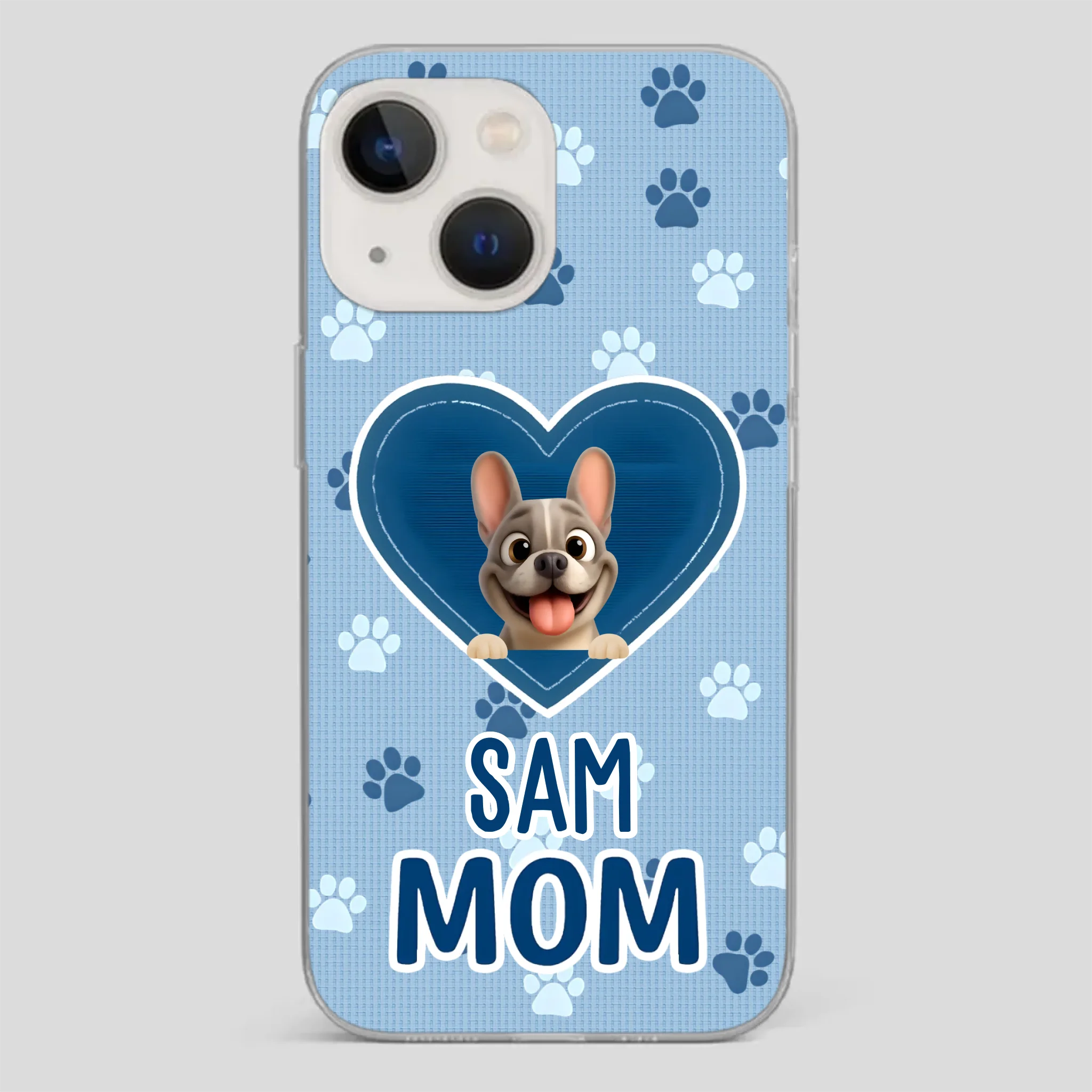 Customized French Bulldog Phone Case – Blue Heart Dog Mom Mobile Cover
