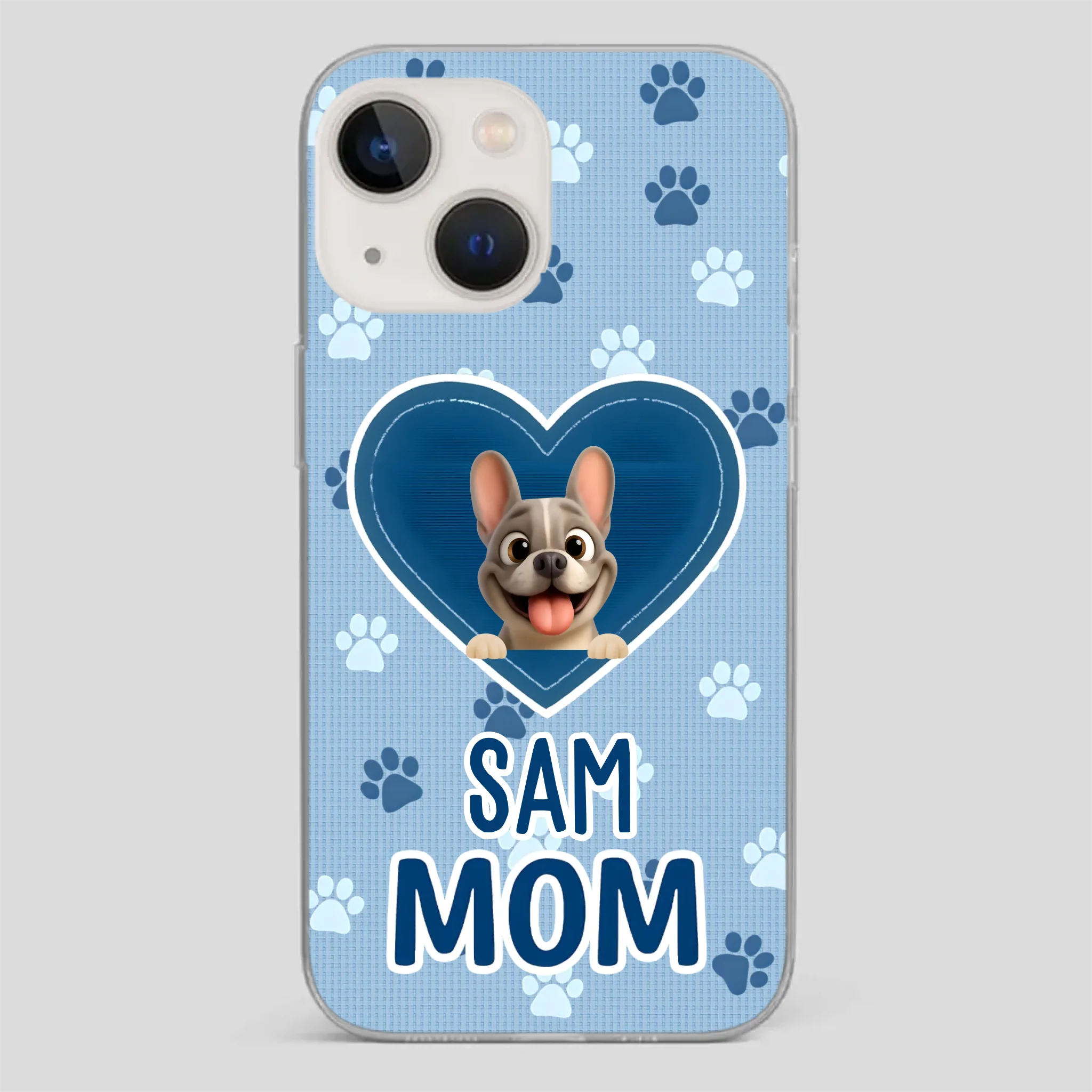 Customized French Bulldog Phone Case – Blue Heart Dog Mom Mobile Cover