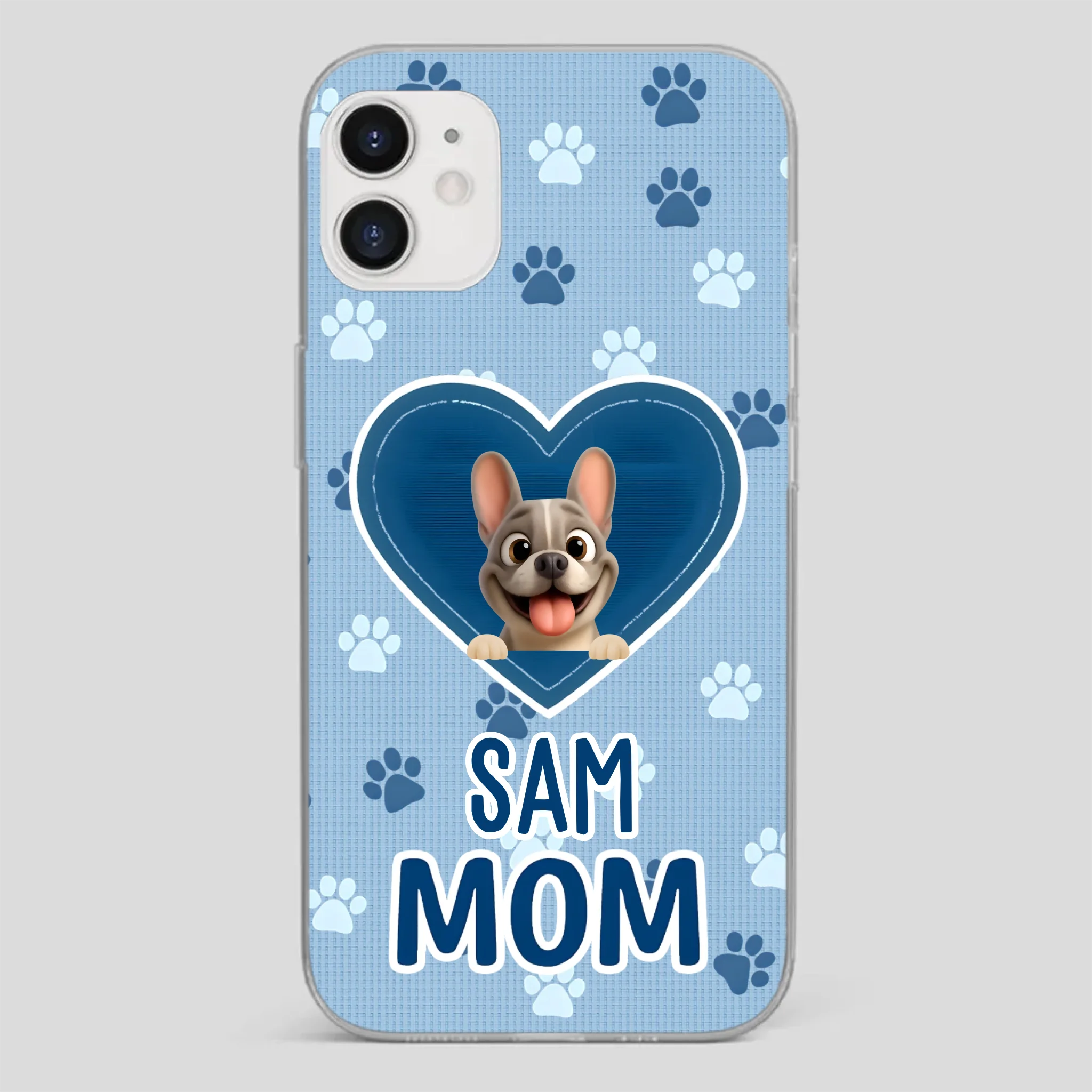 Customized French Bulldog Phone Case – Blue Heart Dog Mom Mobile Cover
