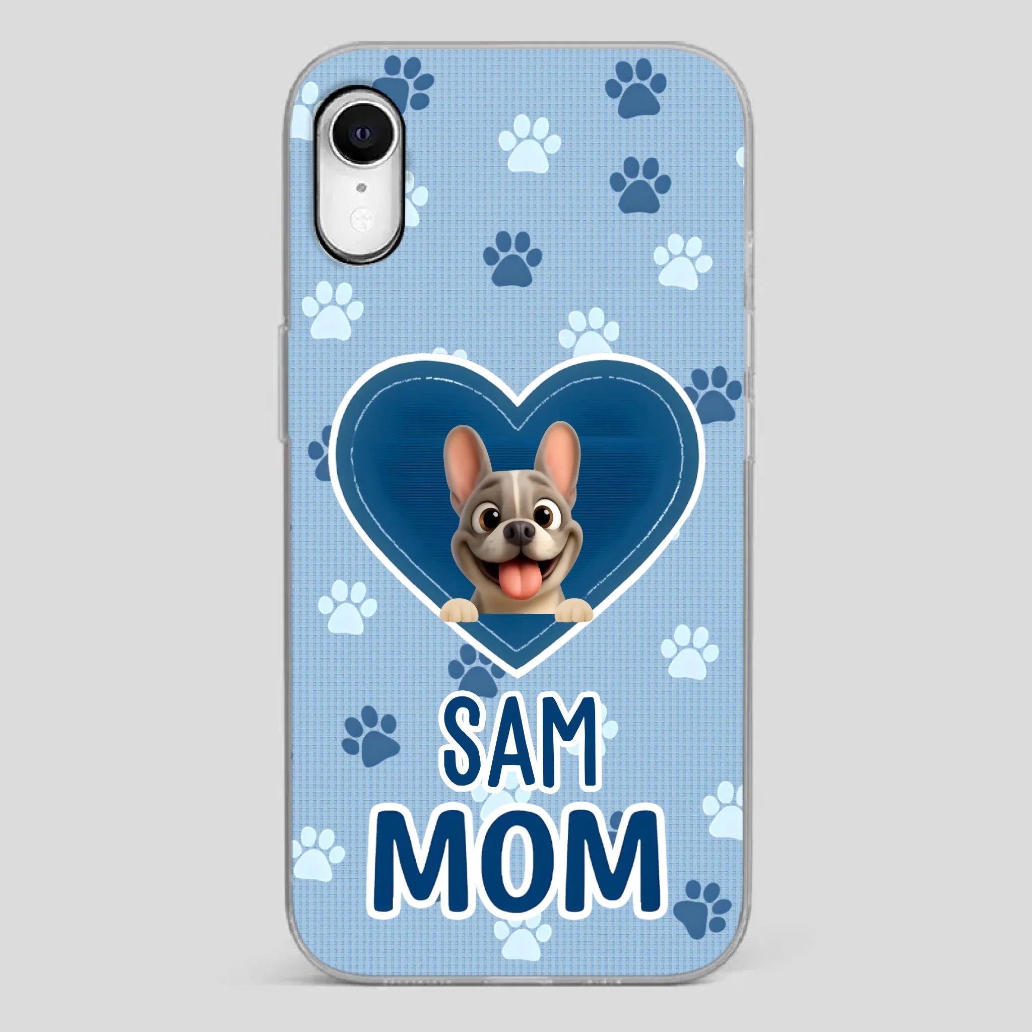 Customized French Bulldog Phone Case – Blue Heart Dog Mom Mobile Cover